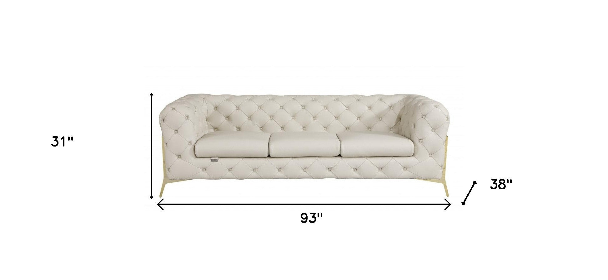 93" Beige Genuine Button Tufted Leather Sofa