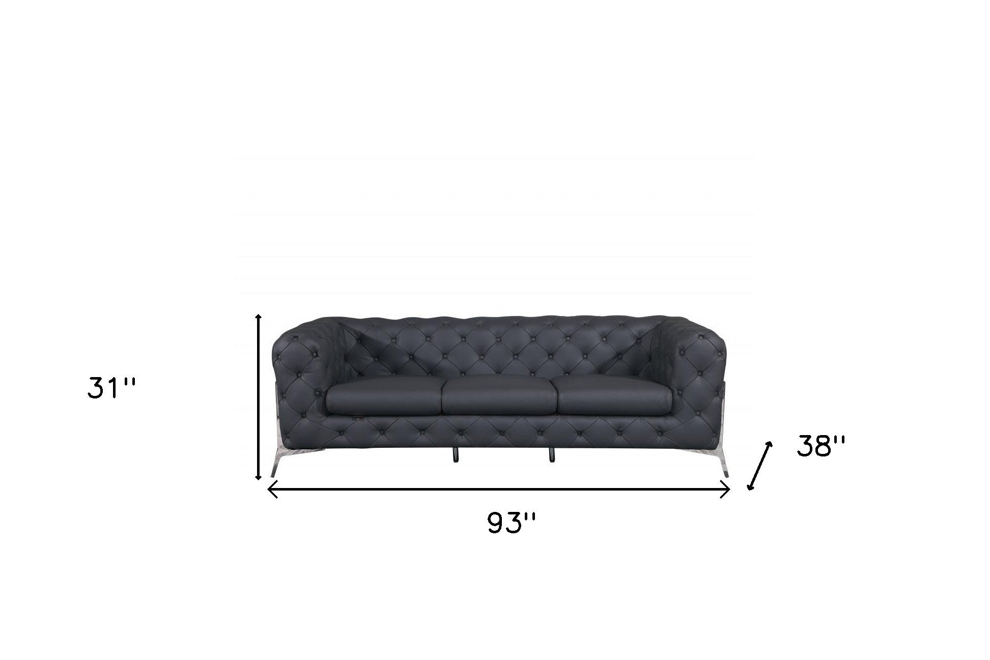 93" Dark Gray Genuine Button Tufted Leather Sofa