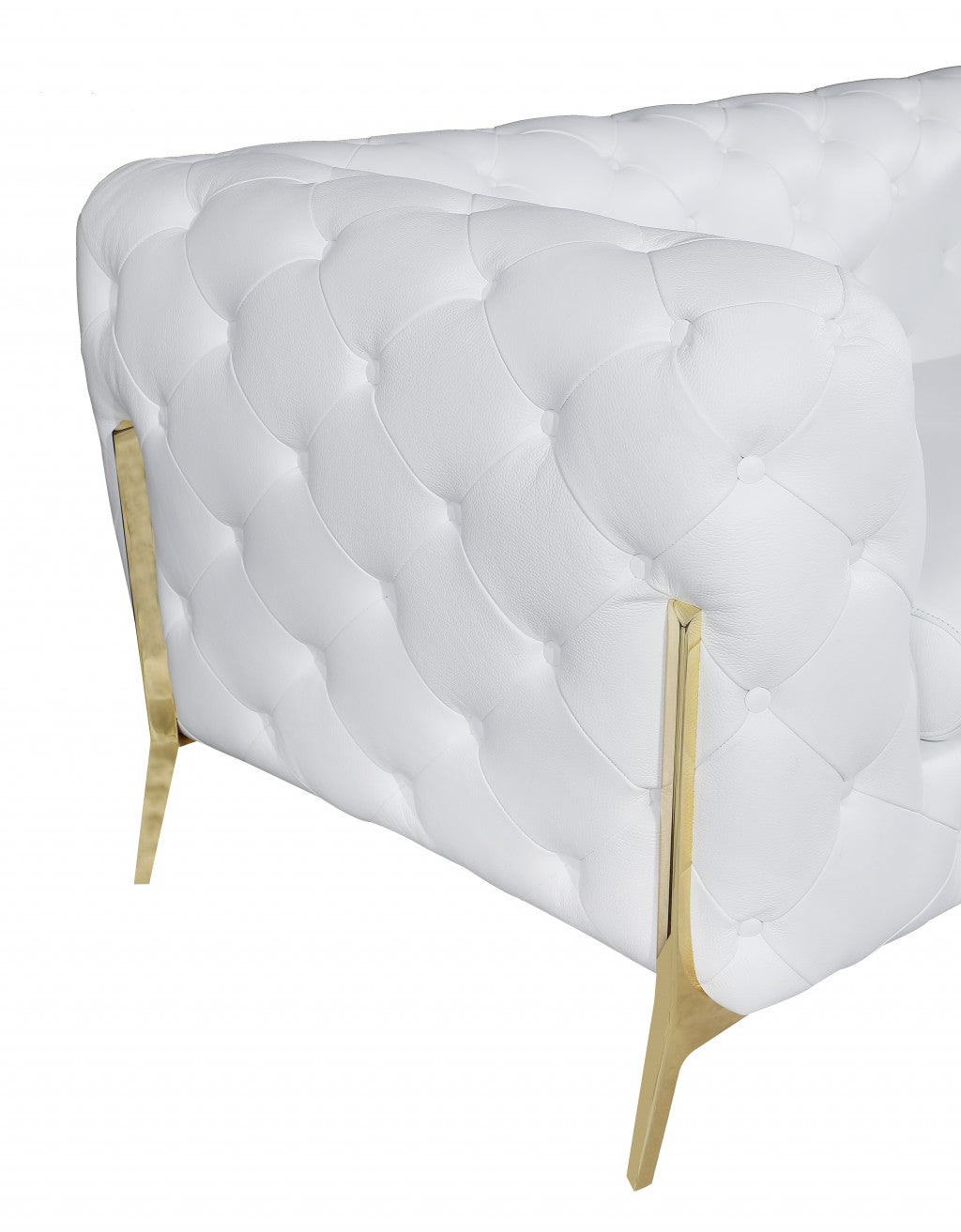 93" White and Gold Genuine Tufted Leather Sofa