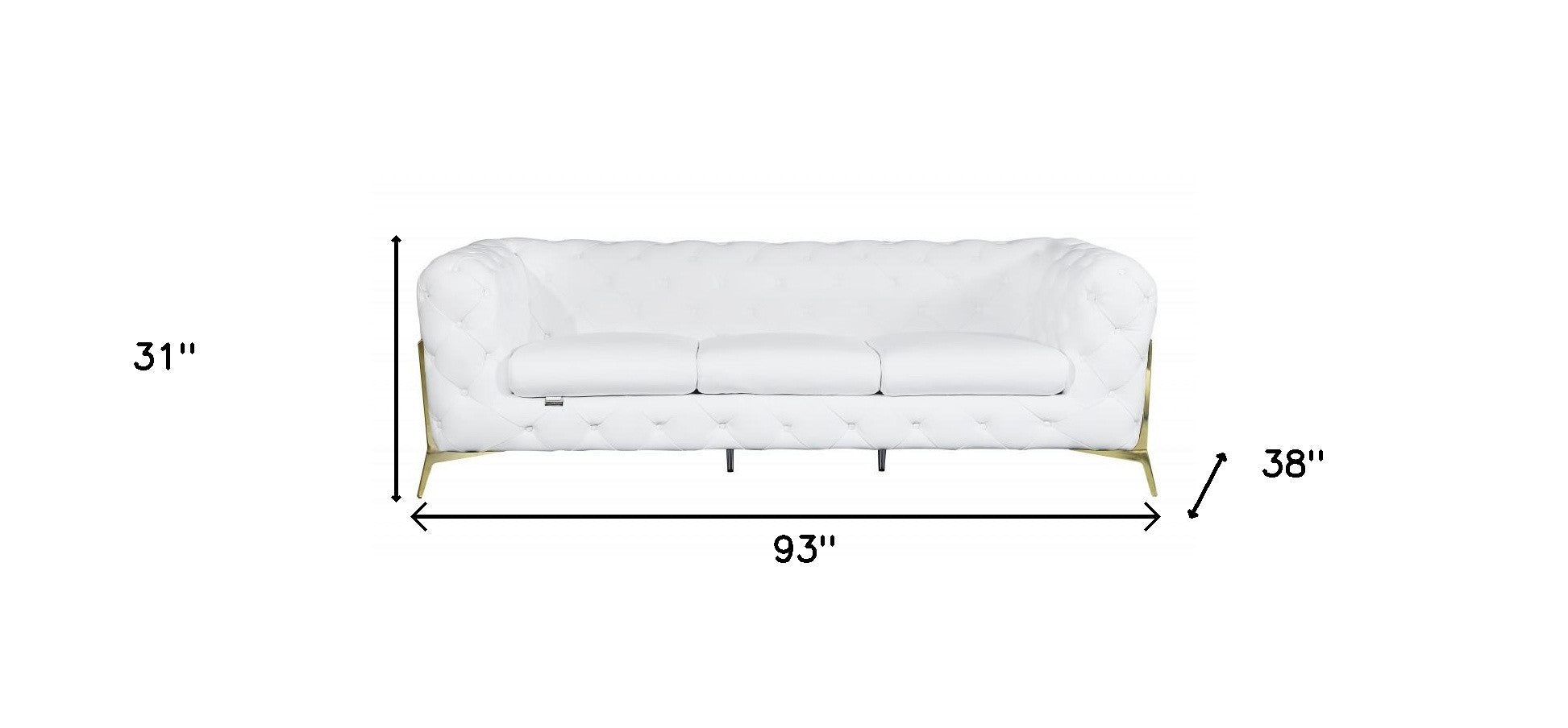 93" White and Gold Genuine Tufted Leather Sofa