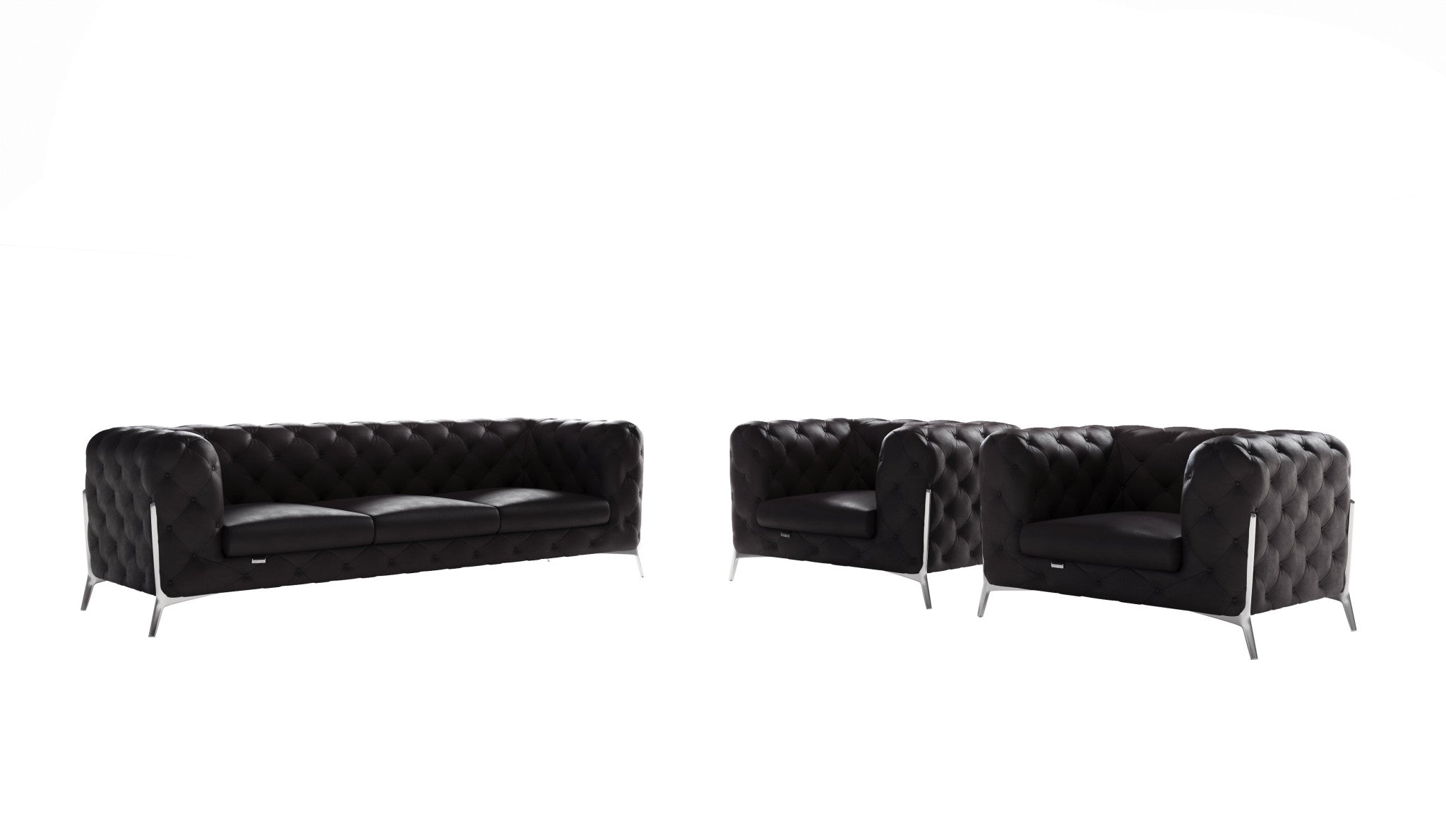 Three Piece Black Italian Leather Five Person Seating Set