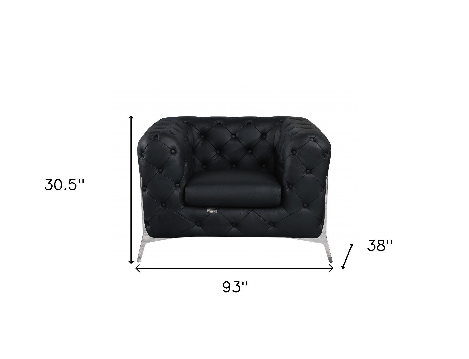 Three Piece Black Italian Leather Five Person Seating Set