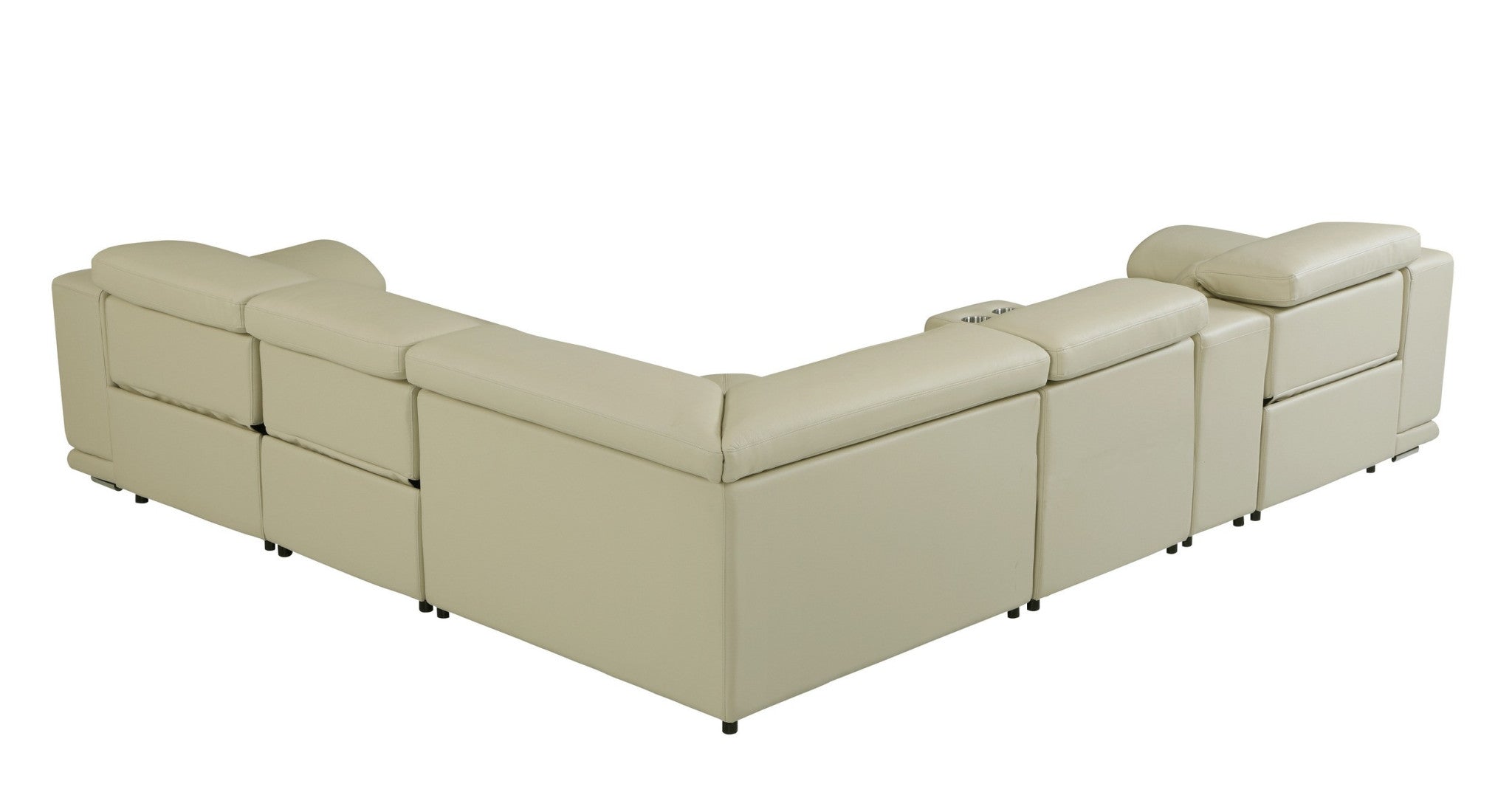 Beige Italian Leather Power Recline L Shape Six Piece Corner Sectional With Console