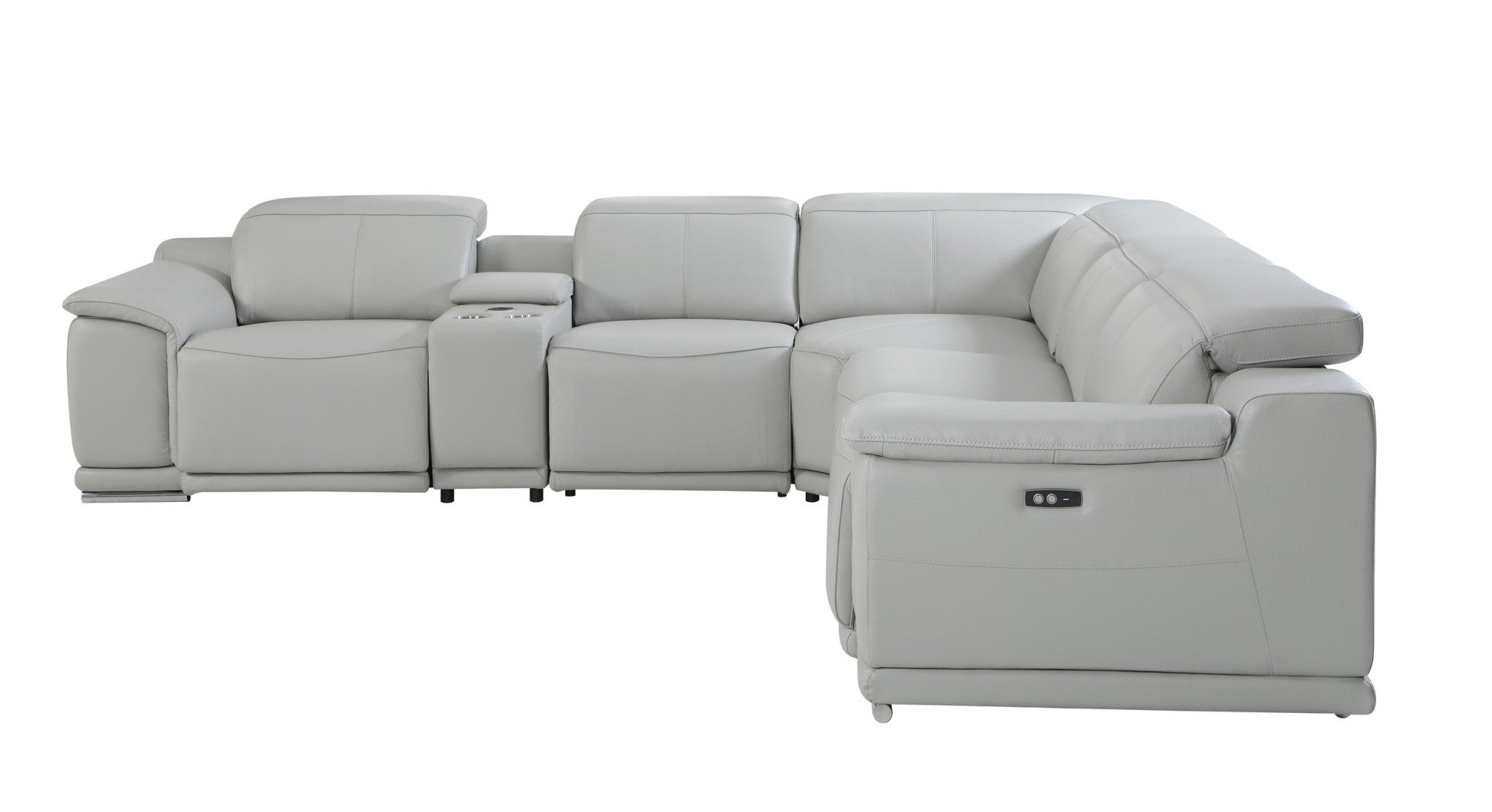 Italian Leather Power Reclining Six Piece Corner Sectional With Console