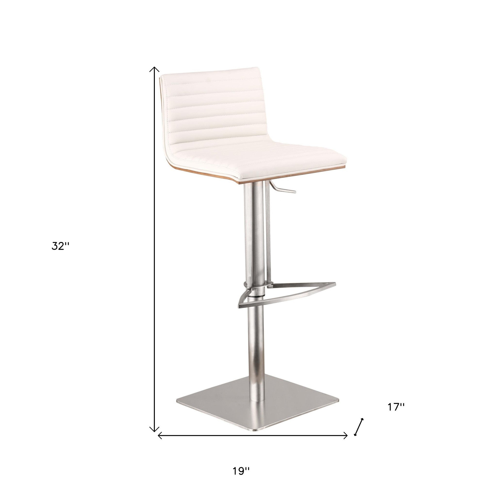 White Faux Leather Armless Swivel Bar Stool with Brushed Stainless Steel Base