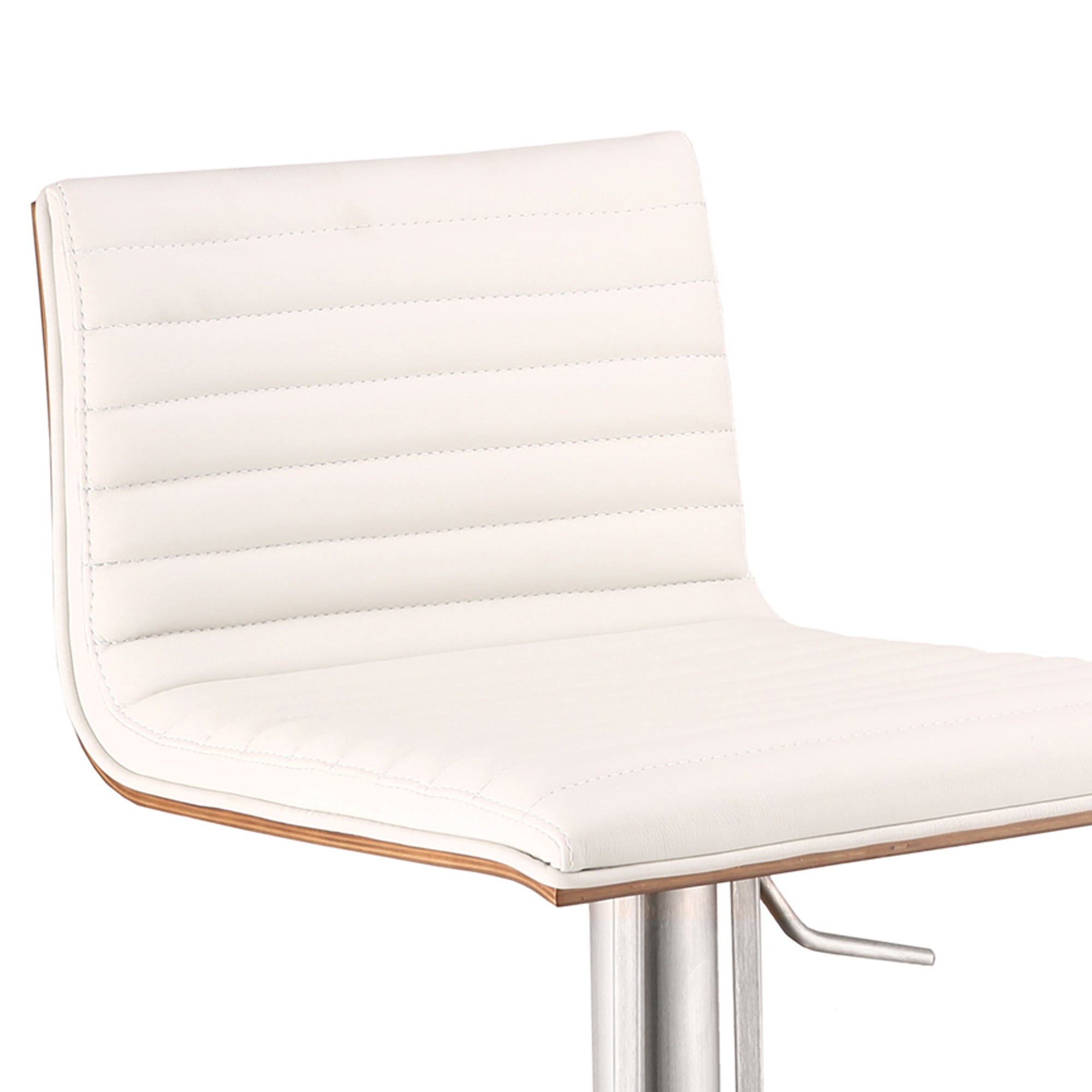 White Faux Leather Armless Swivel Bar Stool with Brushed Stainless Steel Base