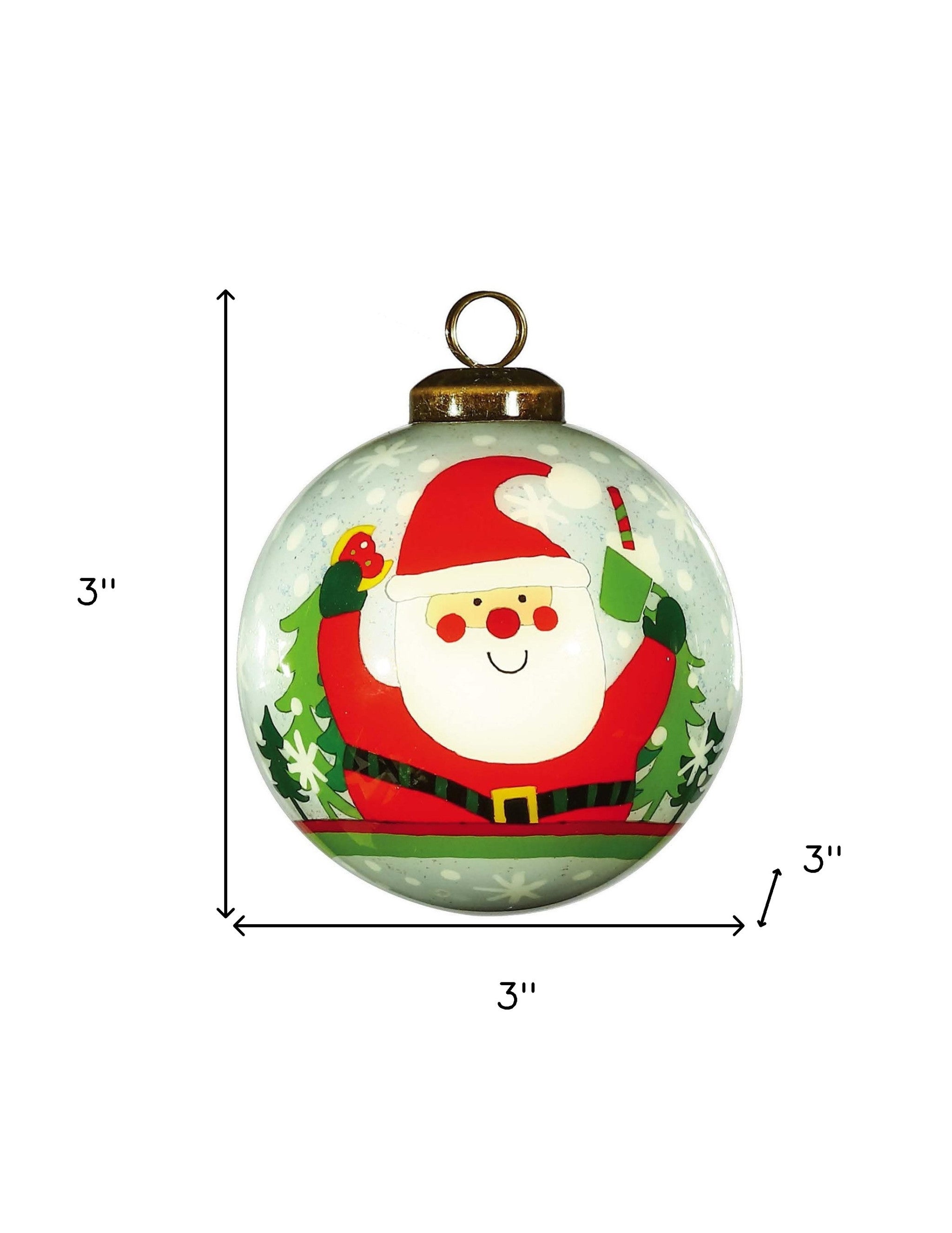 Festive Glitter Santa Hand Painted Mouth Blown Glass Ornament