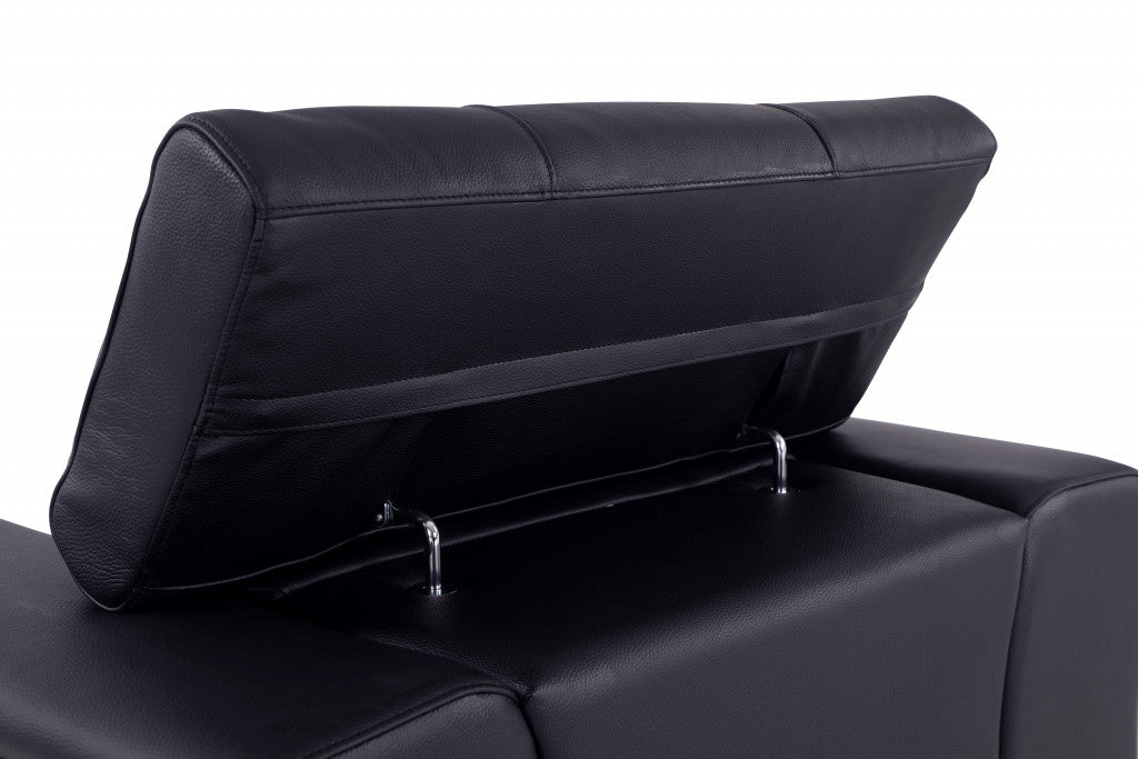 75" Black Italian Leather and Chrome Solid Color Love Seat