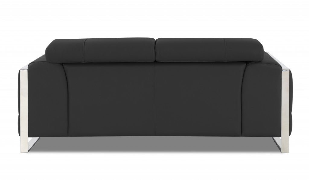 75" Dark Gray Italian Leather and Chrome Love Seat