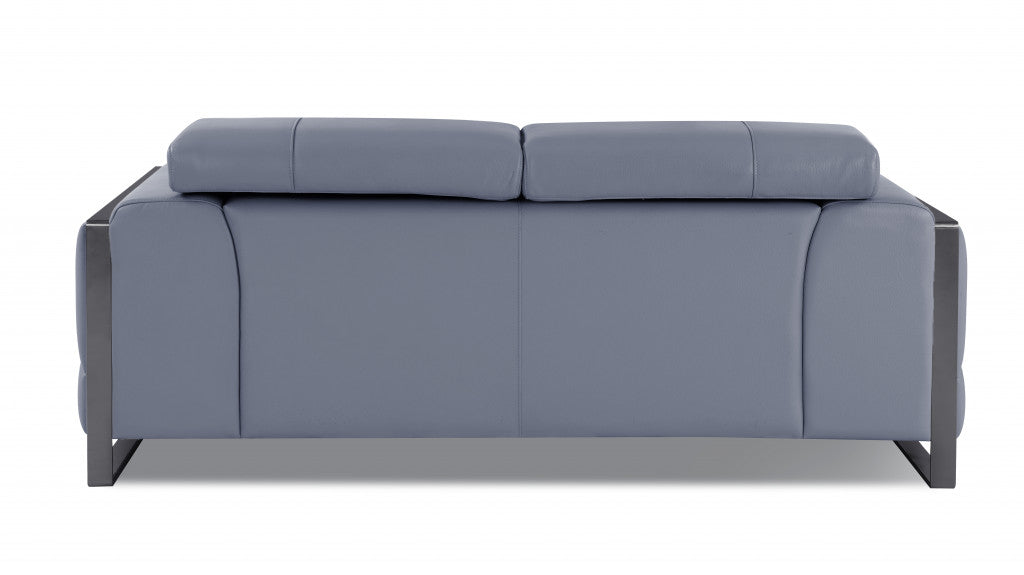 75" Light Blue Tufted Italian Leather Love Seat