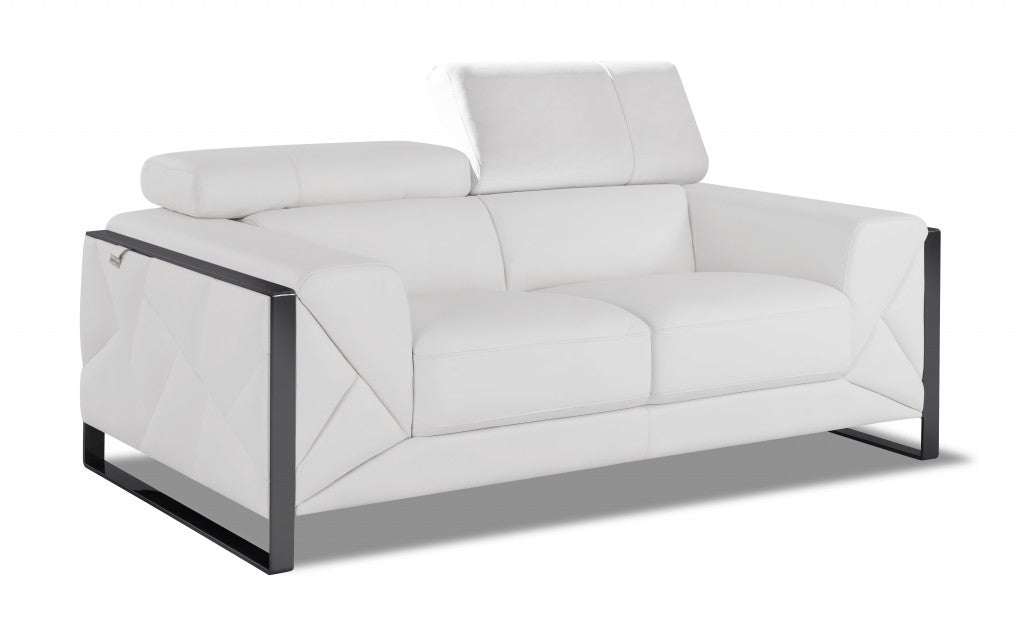 75" White Italian Leather and Chrome Love Seat