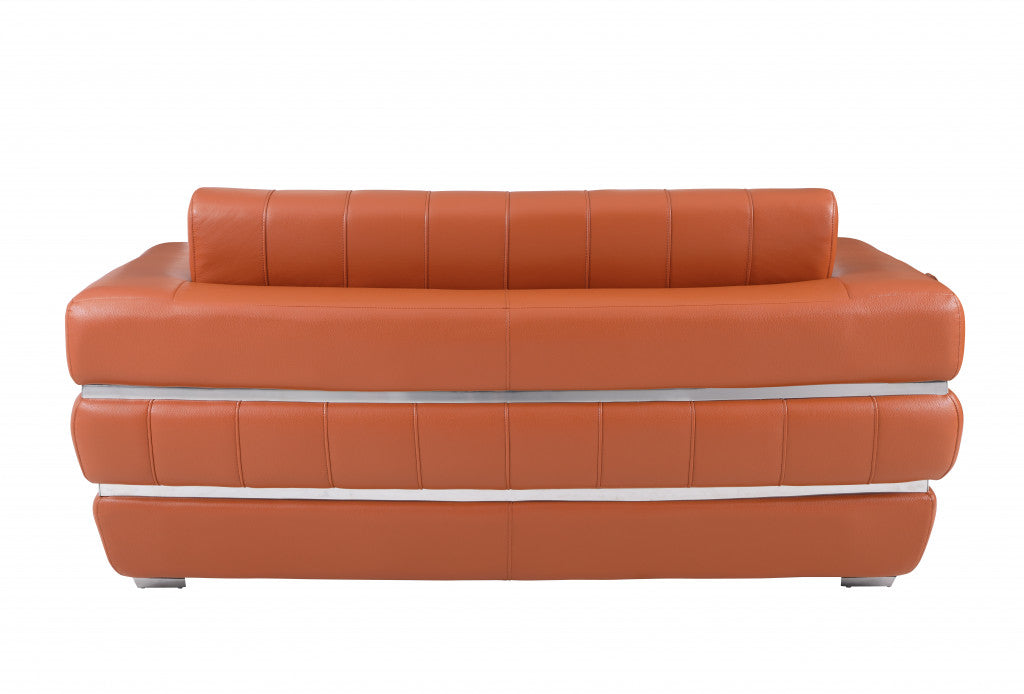 75" Camel Brown Italian Leather with Chrome Accents Love Seat