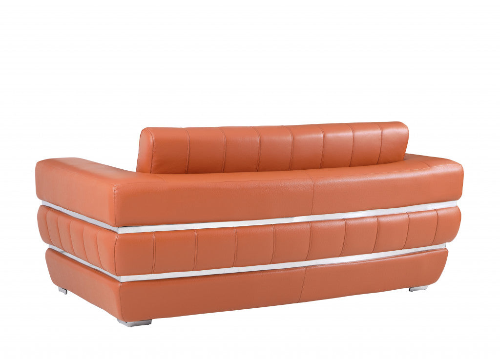 75" Camel Brown Italian Leather with Chrome Accents Love Seat