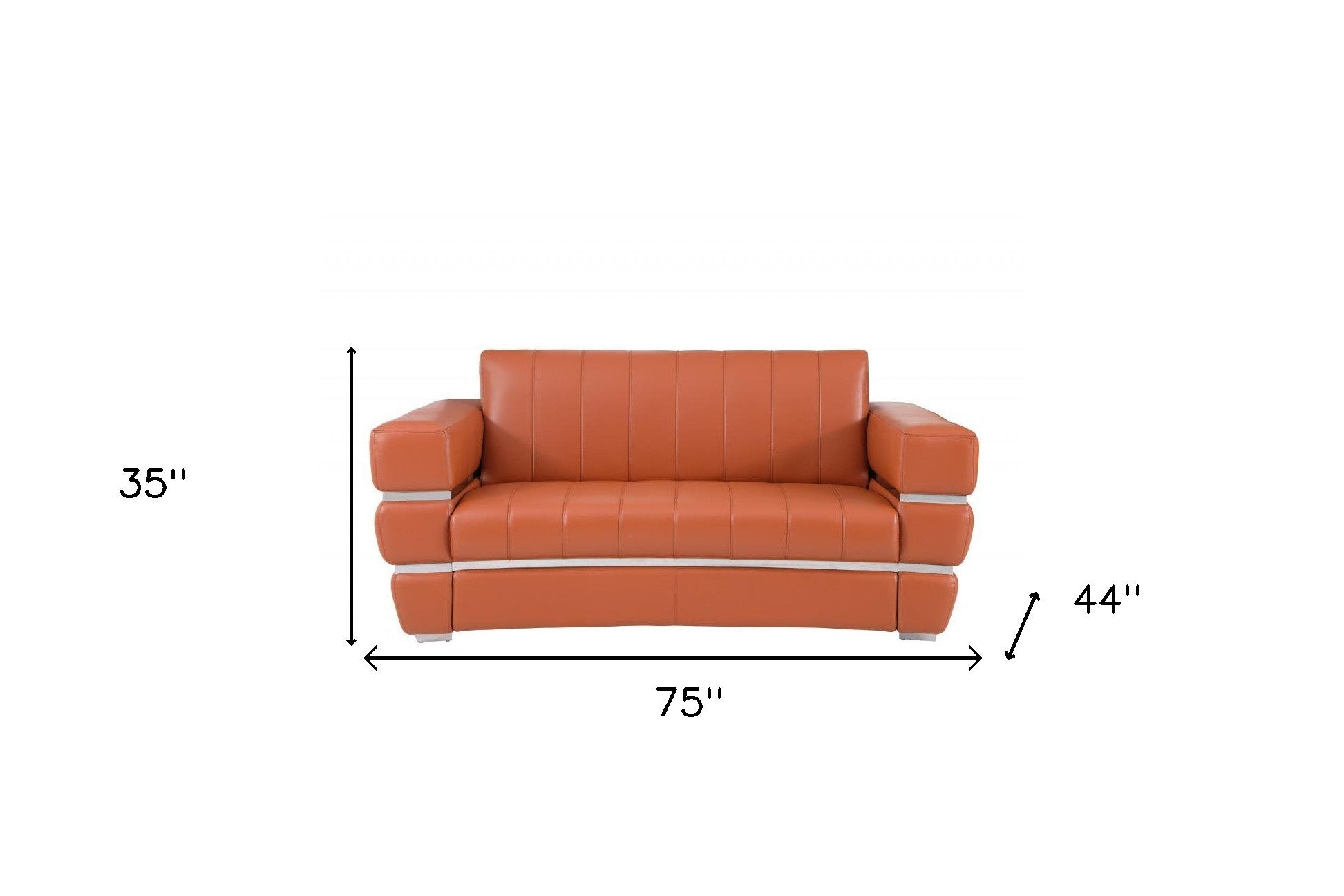 75" Camel Brown Italian Leather with Chrome Accents Love Seat