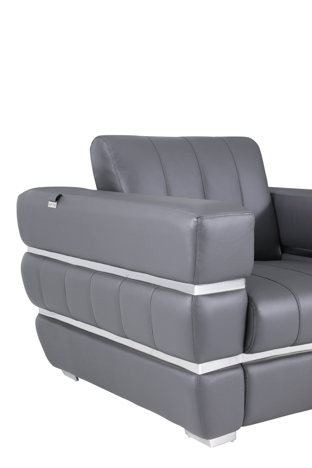 75" Dark Gray Italian Leather with Chrome Accents Love Seat