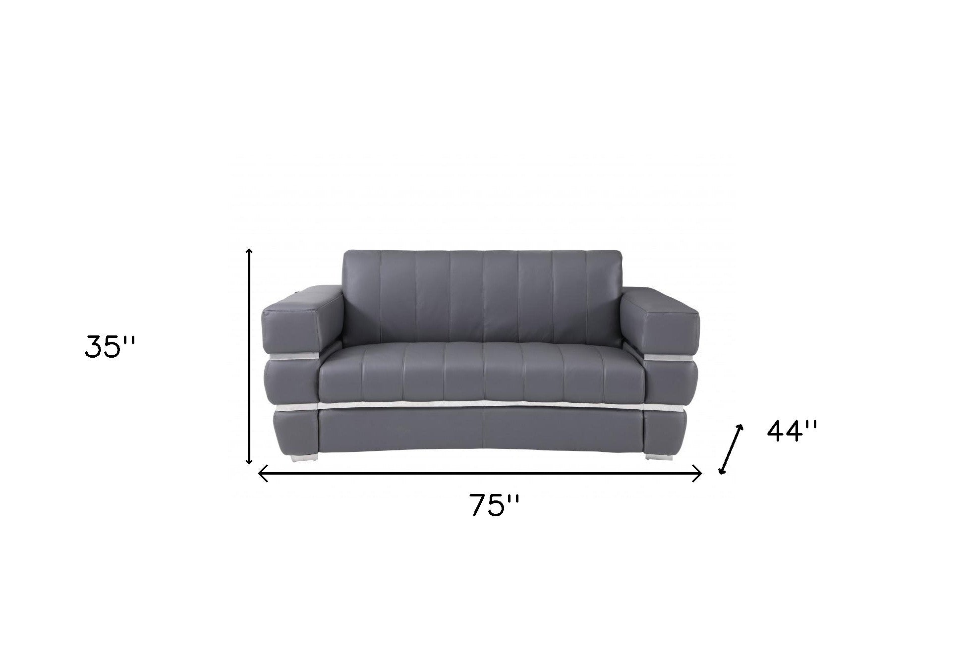 75" Dark Gray Italian Leather with Chrome Accents Love Seat