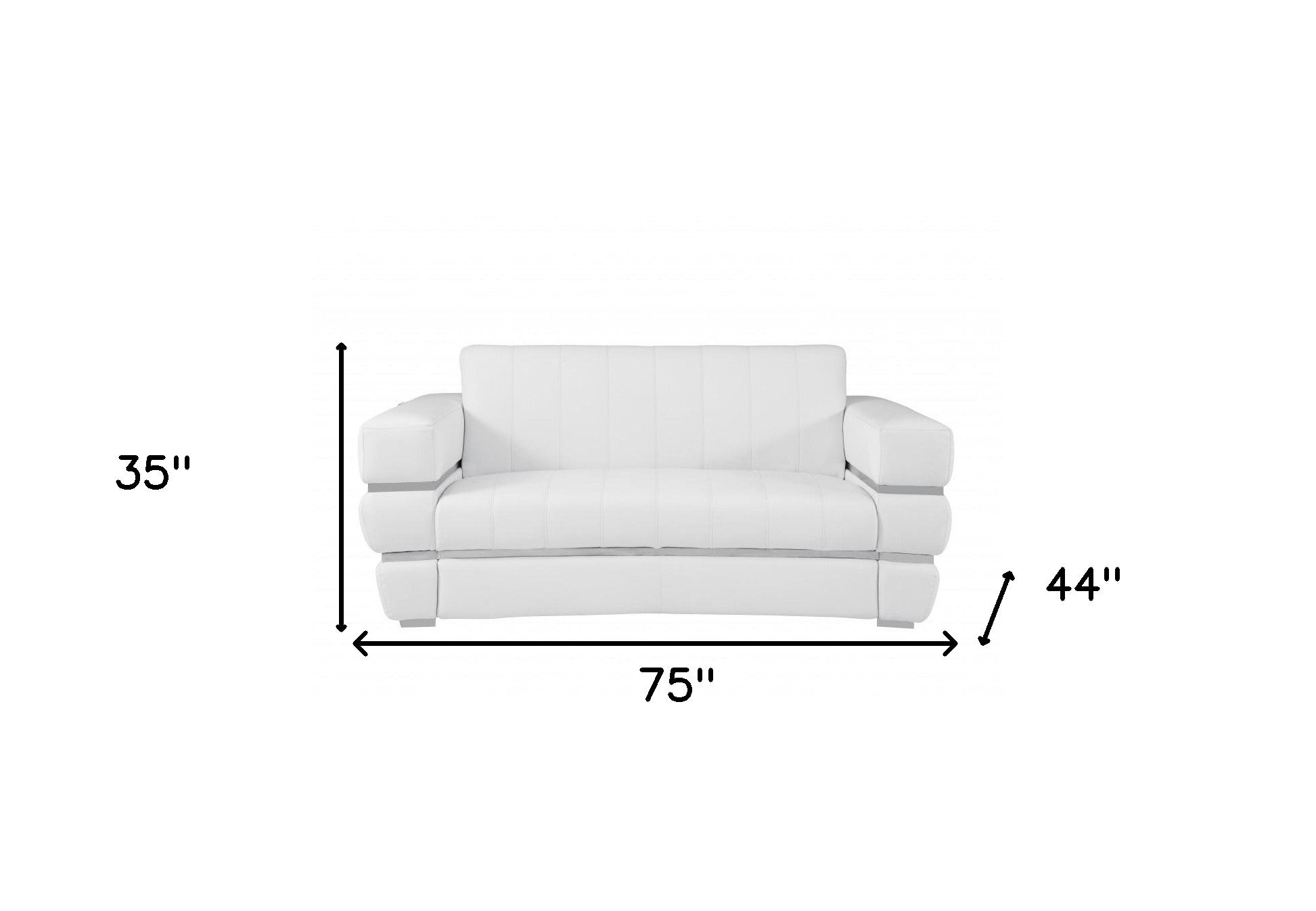 75" White Italian Leather Plush Density Solid Color Love Seat