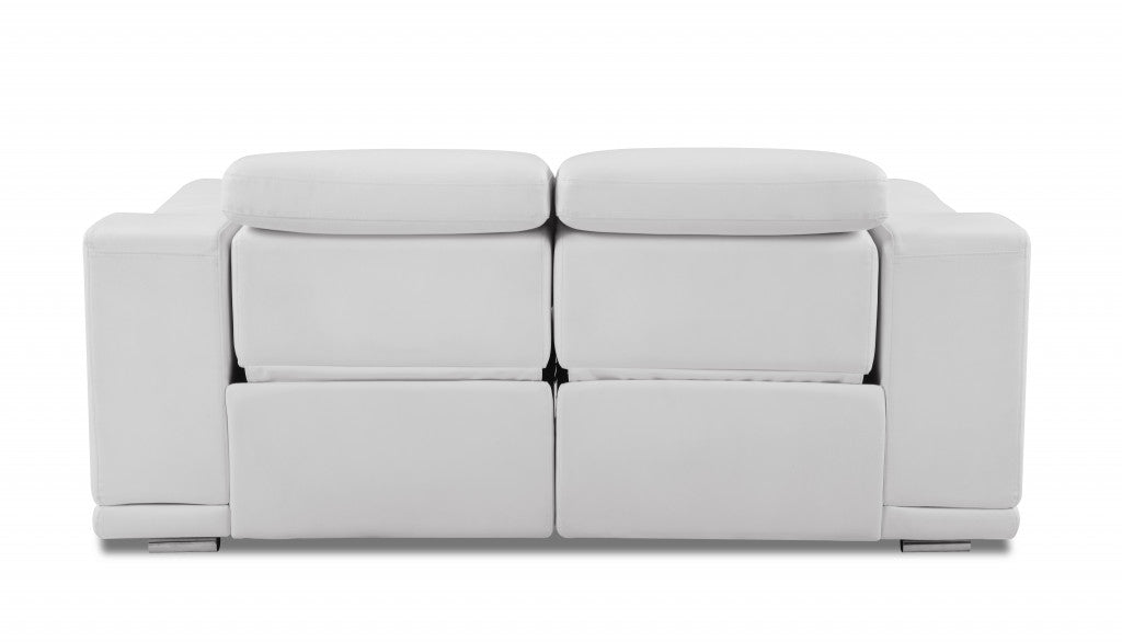 72" White Italian Leather Reclining  Love Seat