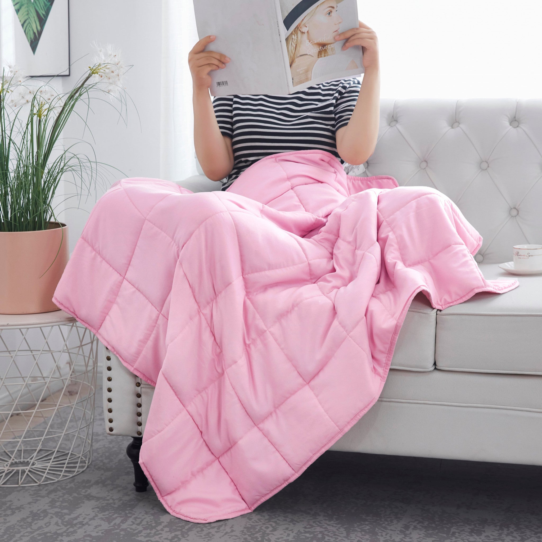 Pink Travel Weight Microfiber Throw Blanket