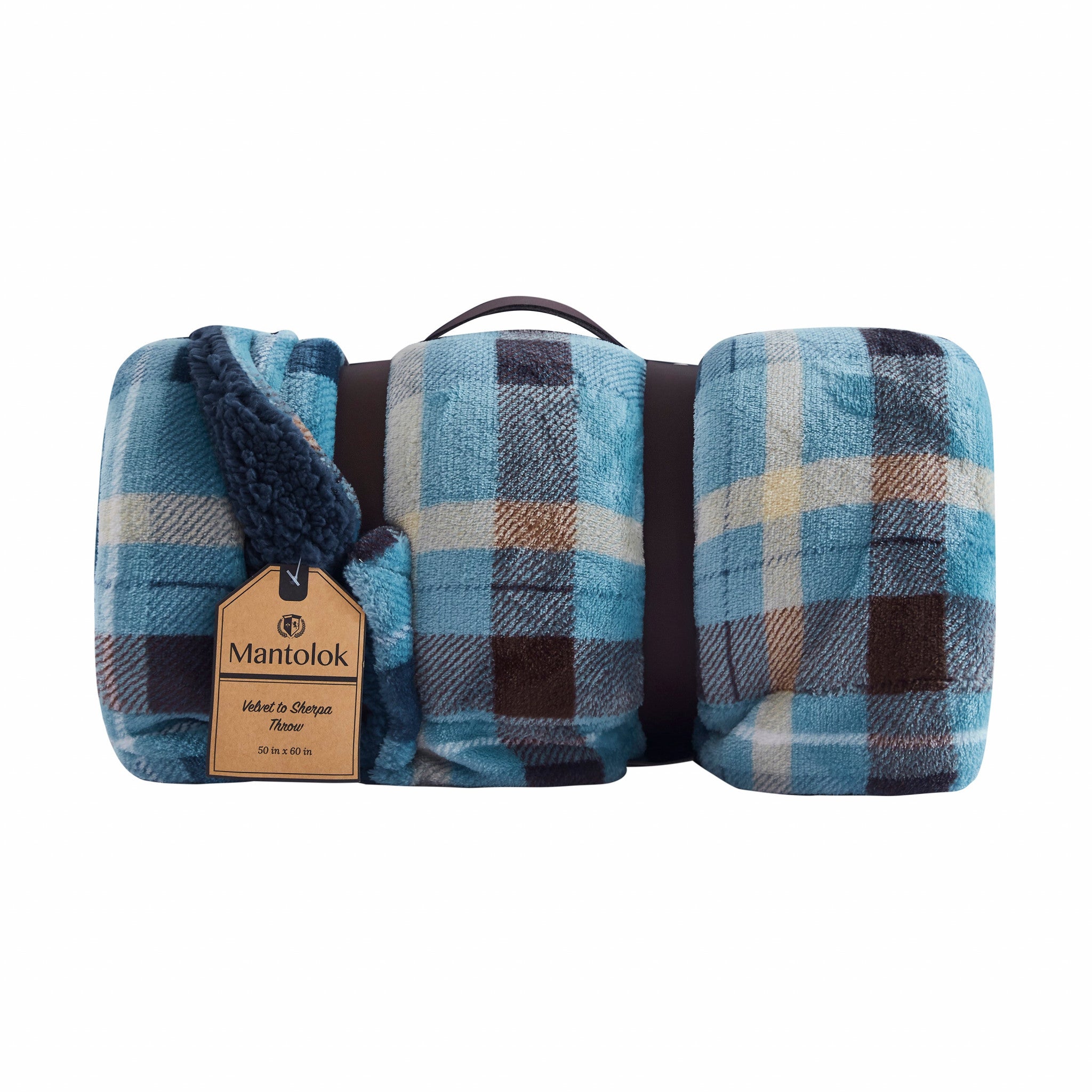 Blue Plaid Reversible Velvet and Sherpa Throw Blanket