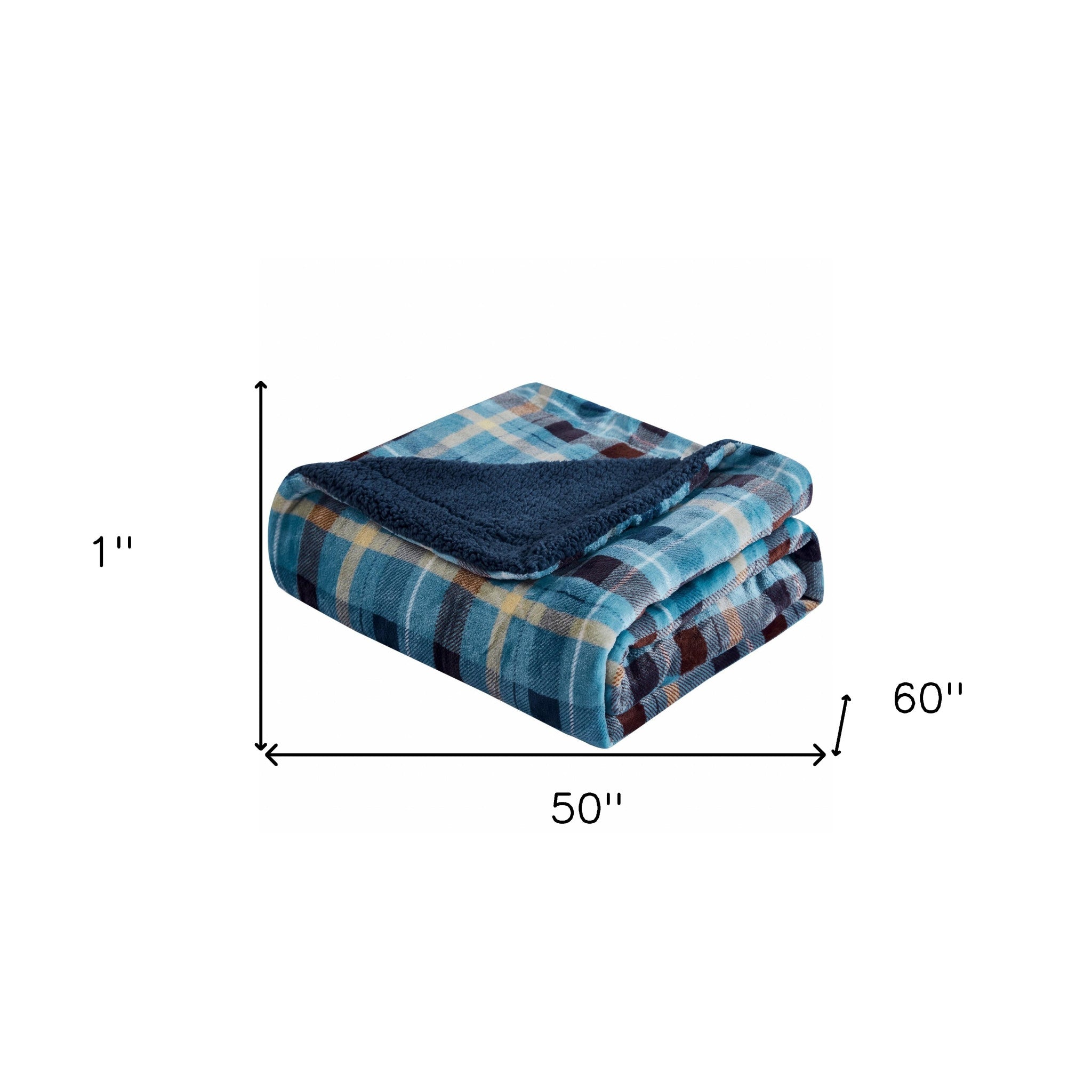 Blue Plaid Reversible Velvet and Sherpa Throw Blanket