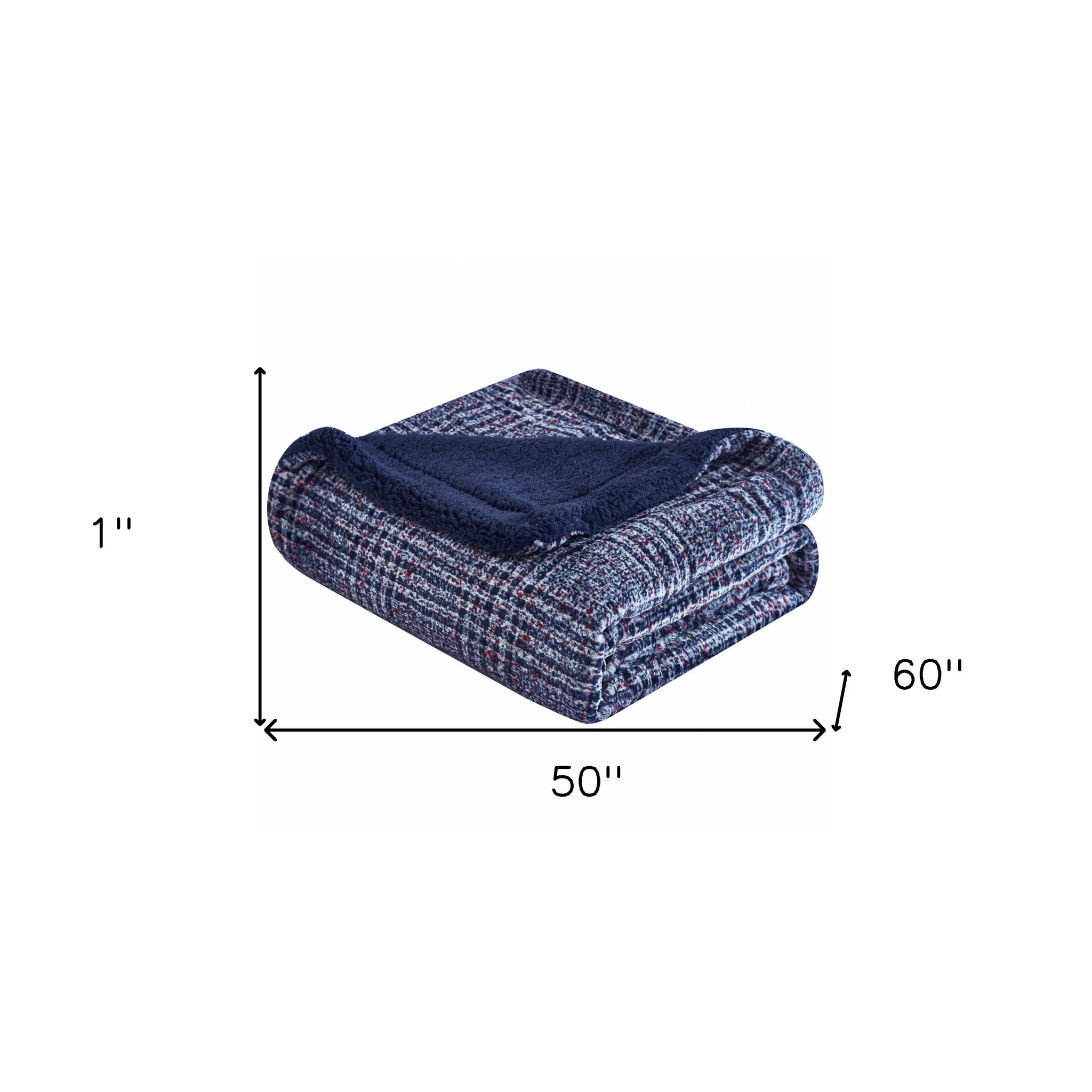 Navy Blue Reversible Velvet and Sherpa Throw Blanket