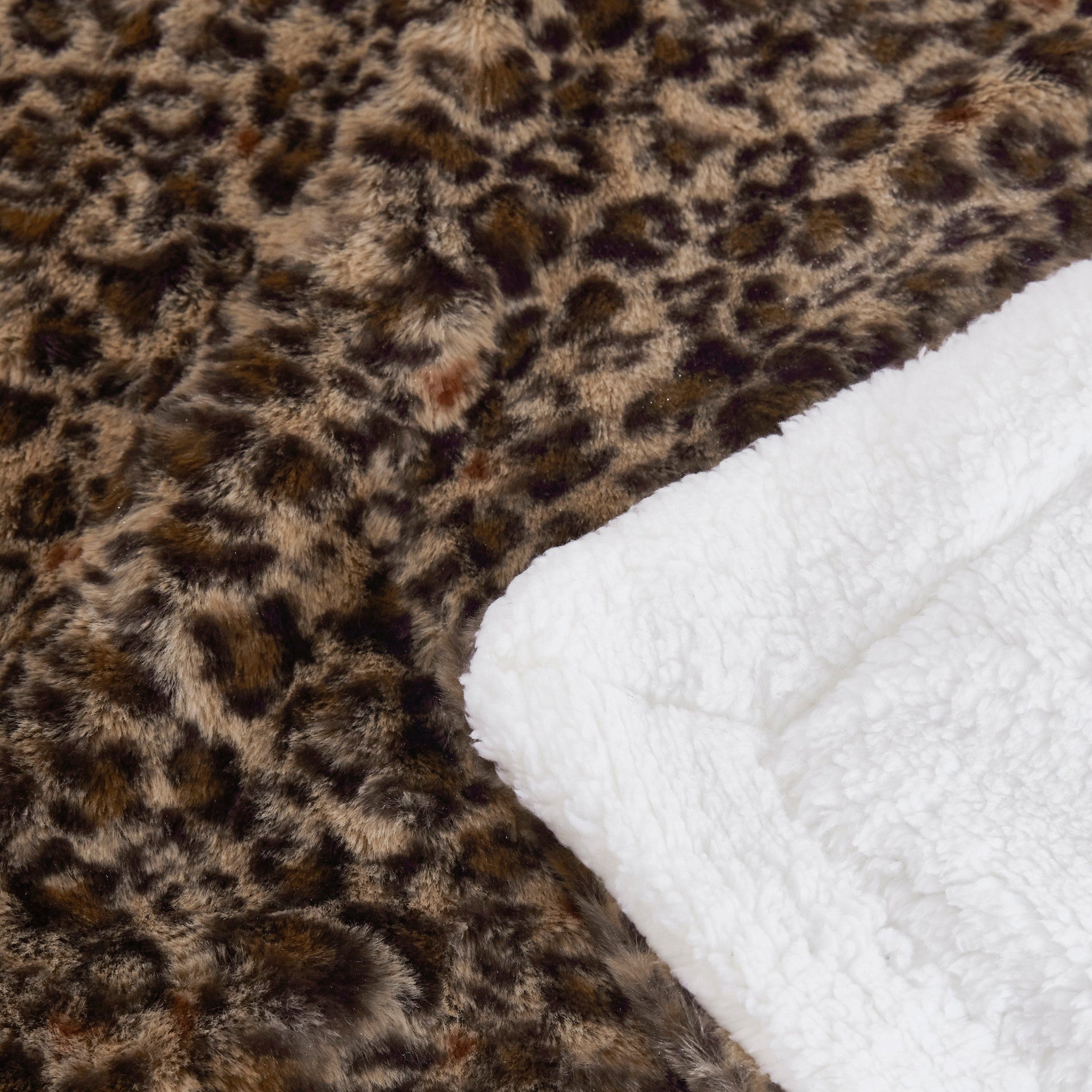 Reversible Leopard Brown Faux Rabbit Fur and Sherpa Throw Blanket