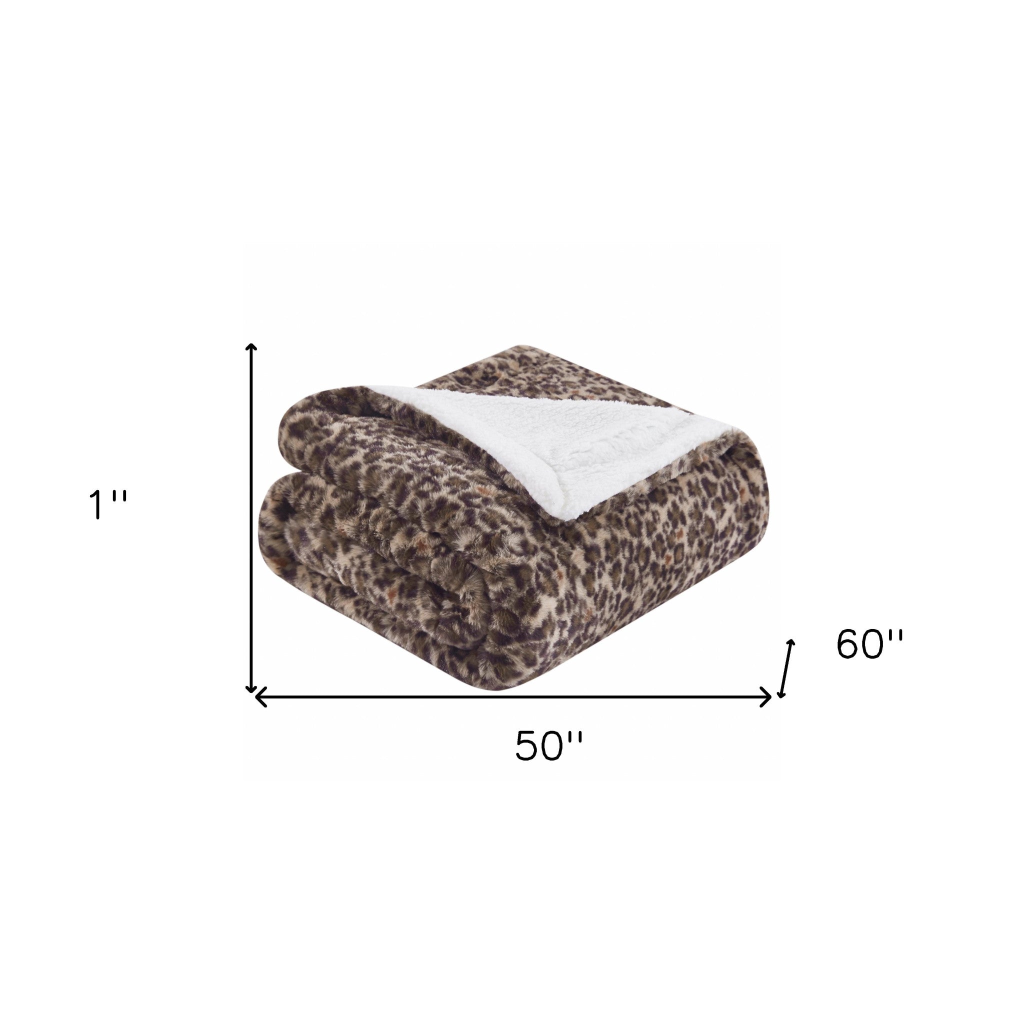 Reversible Leopard Brown Faux Rabbit Fur and Sherpa Throw Blanket