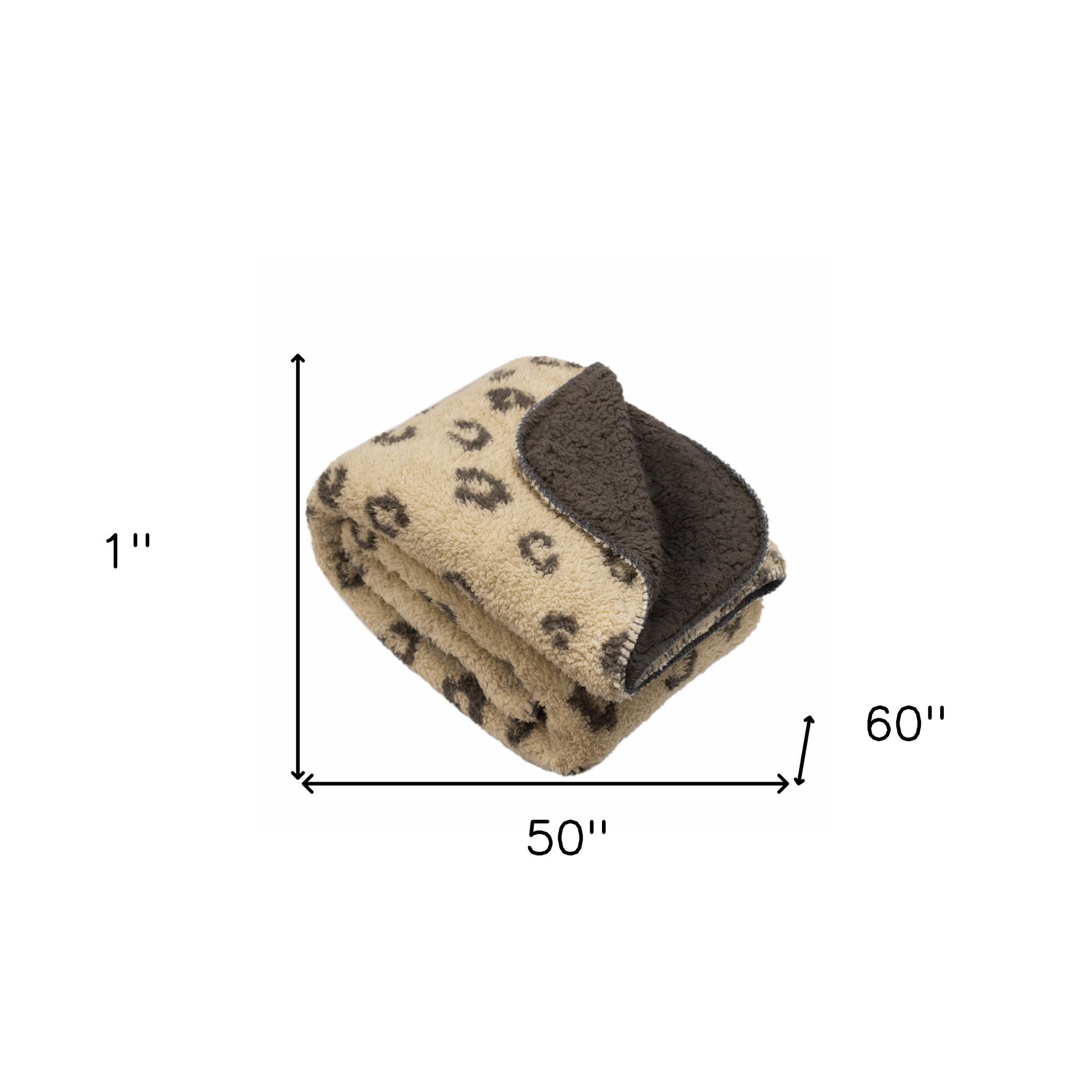 Tan Reverse and Brown Printed Sherpa and Sherpa Throw Blanket