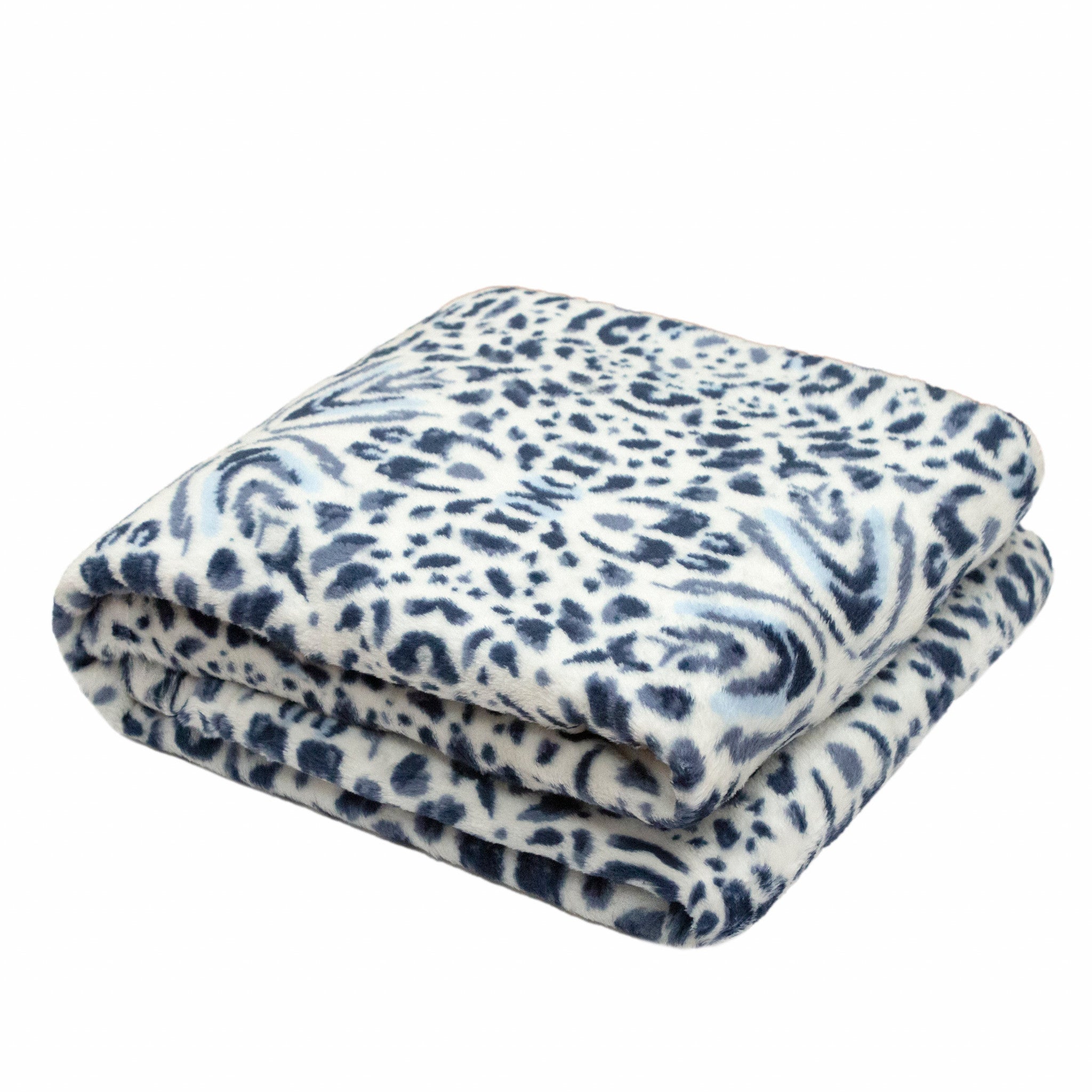 Print Navy Blue  Reversible Velvet and Sherpa Throw Blanket