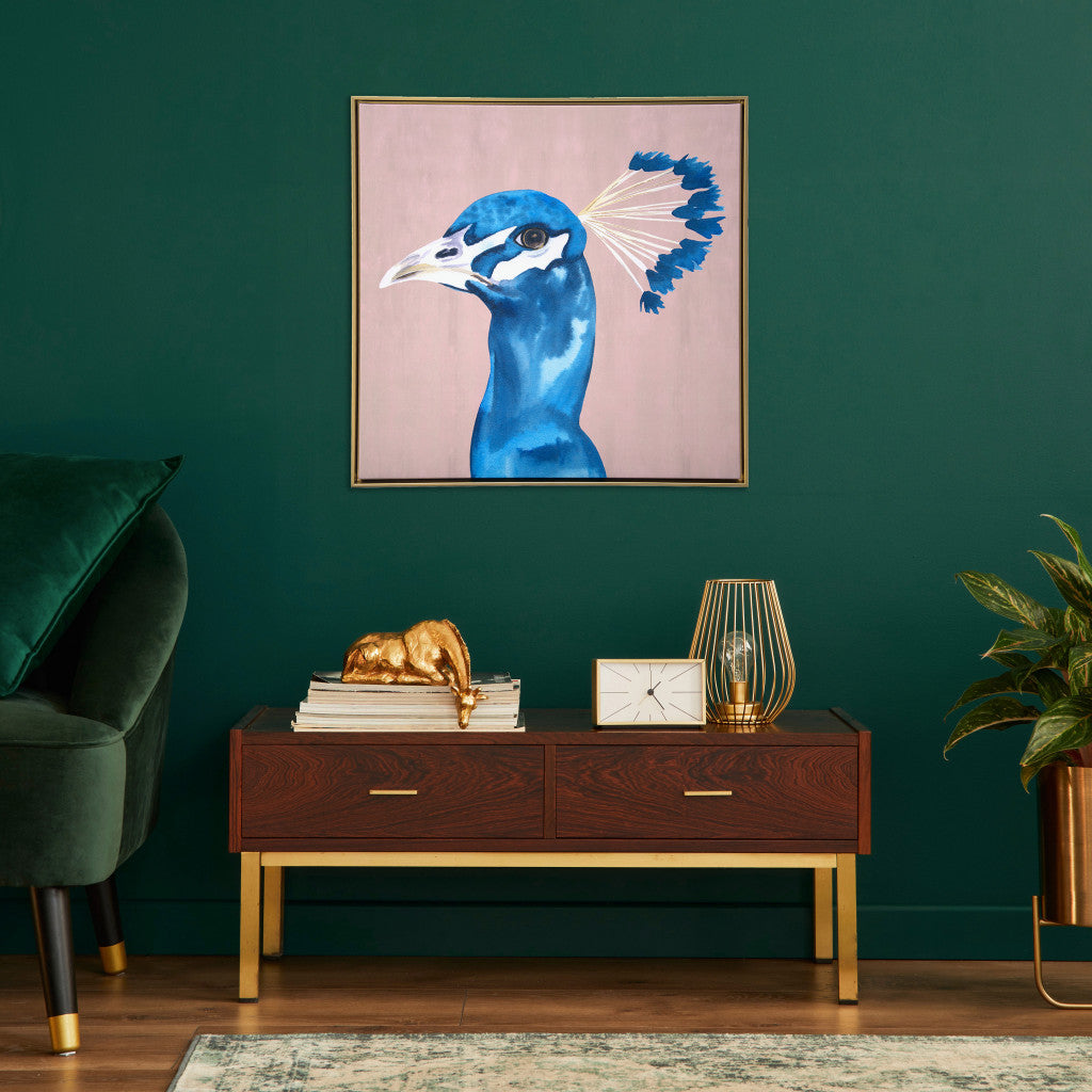 Peacock Portrait Gold Floater Frame Painting Wall Art