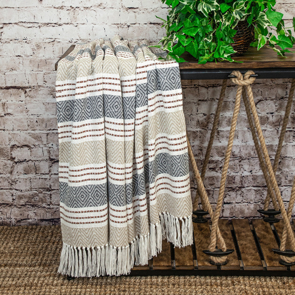 Parkland Collection Transitional Stripes Beige Rectangle 50" x 60" Throw