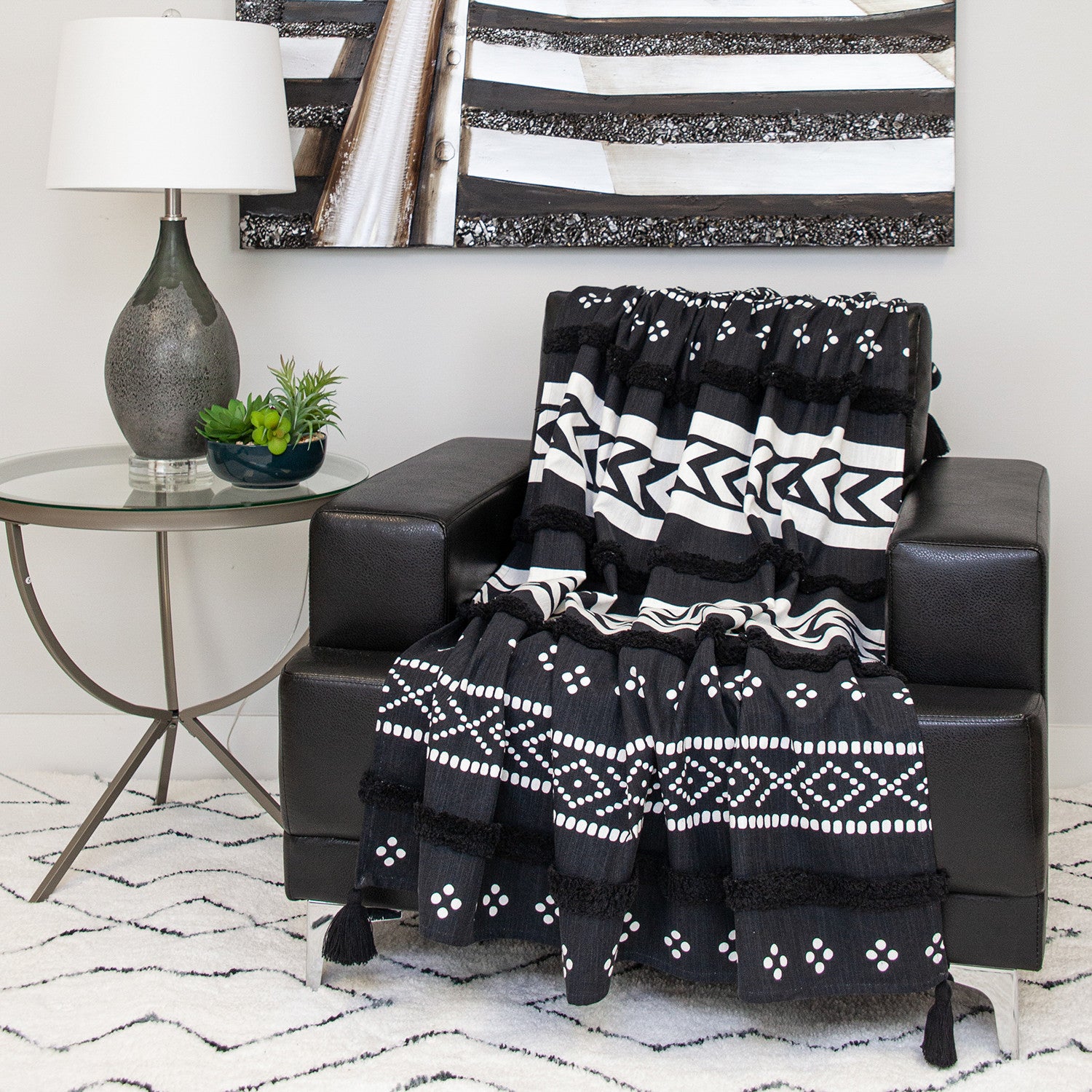 Parkland Collection Transitional Stripes and Dots Black 50" x 60" Throw