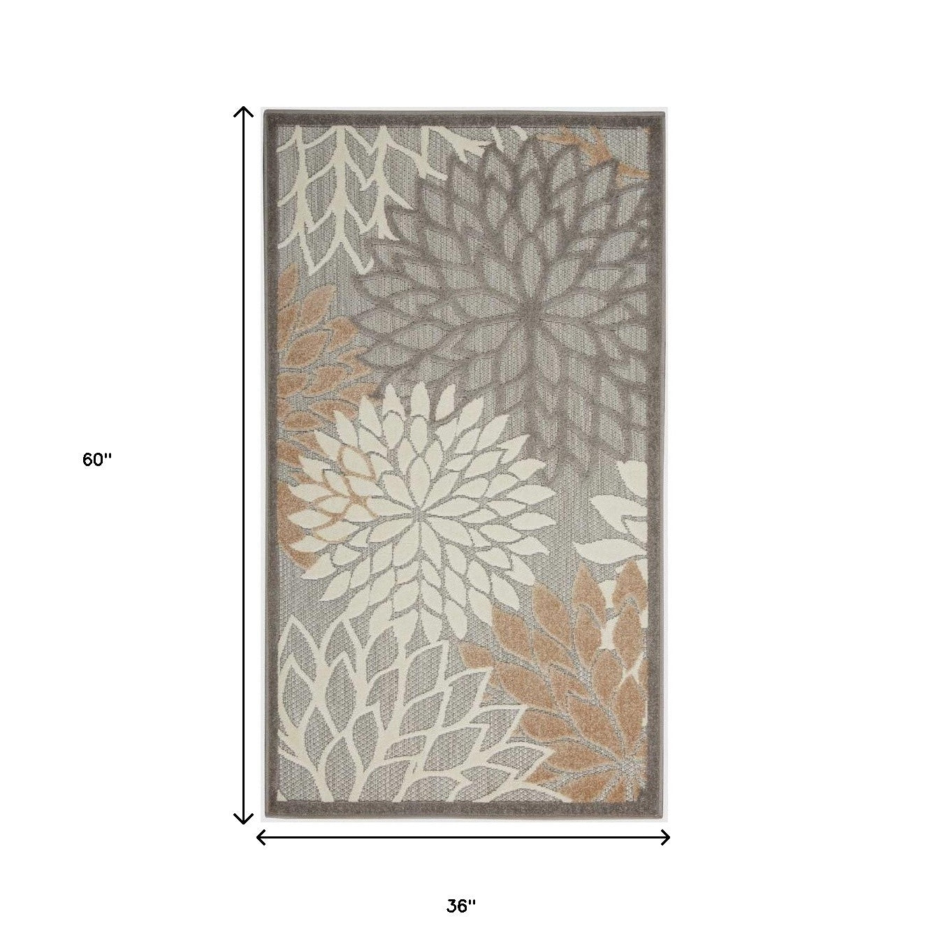 3' X 5' Natural Floral Non Skid Indoor Outdoor Area Rug