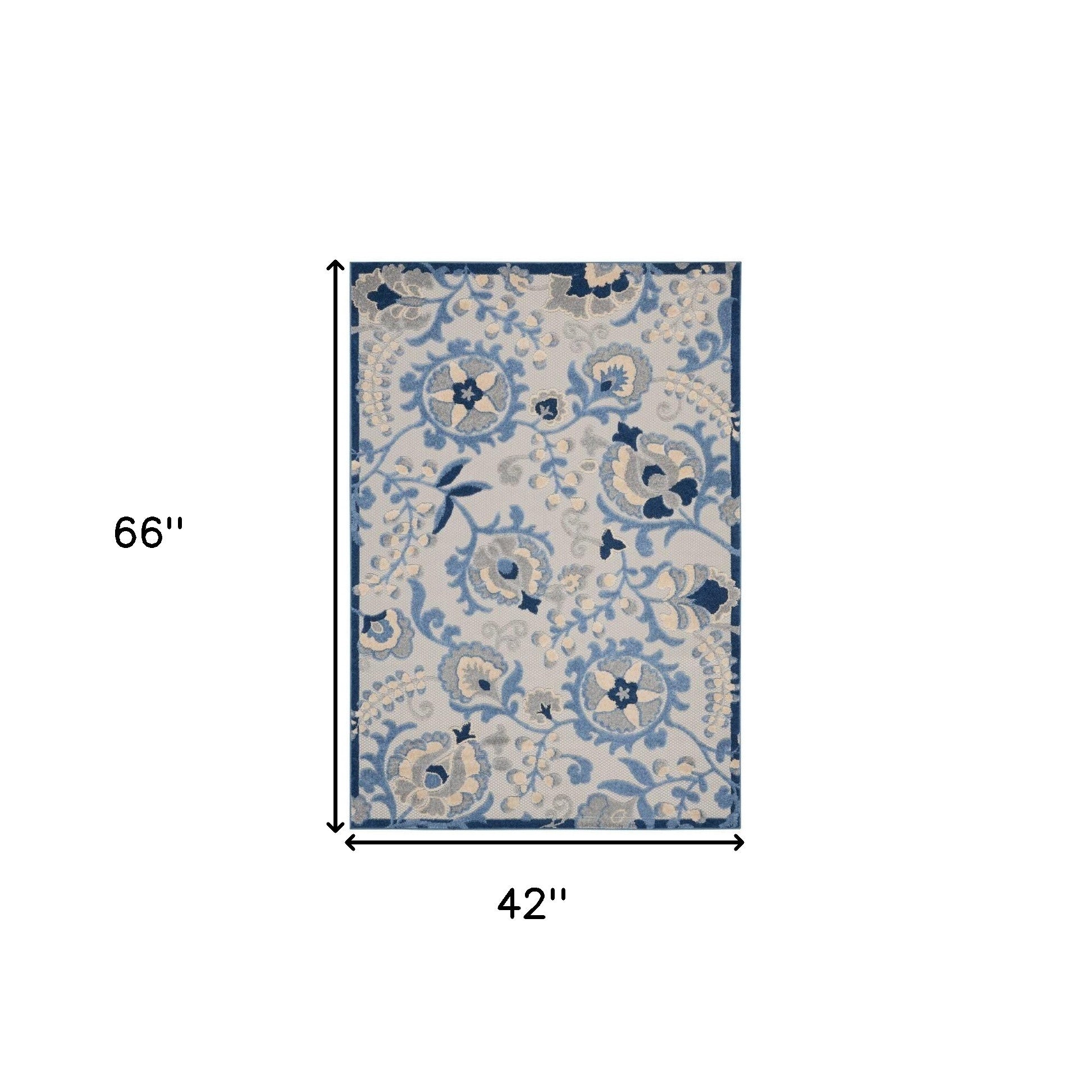 4' X 6' Blue And Grey Toile Non Skid Indoor Outdoor Area Rug