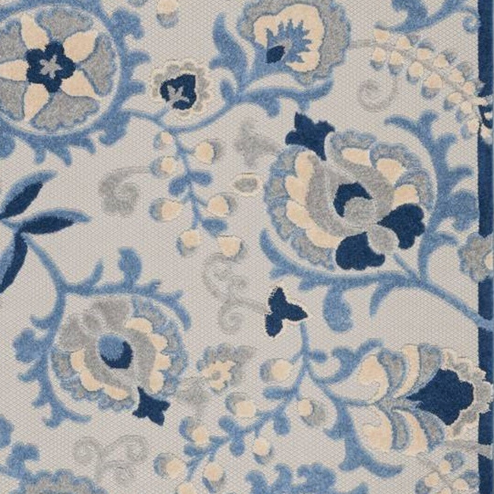 5' X 7' Blue And Grey Toile Non Skid Indoor Outdoor Area Rug