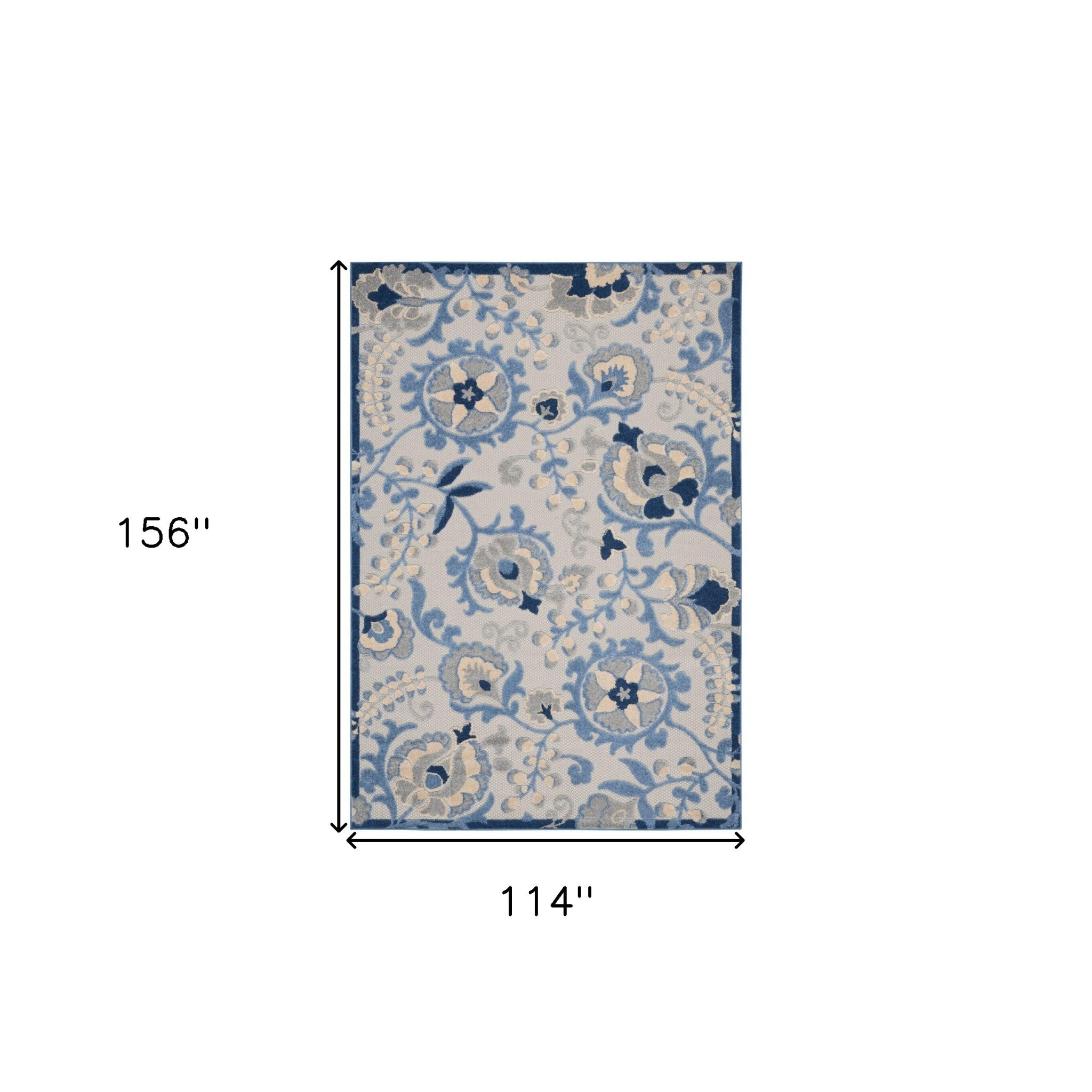 10' X 13' Blue And Grey Toile Non Skid Indoor Outdoor Area Rug