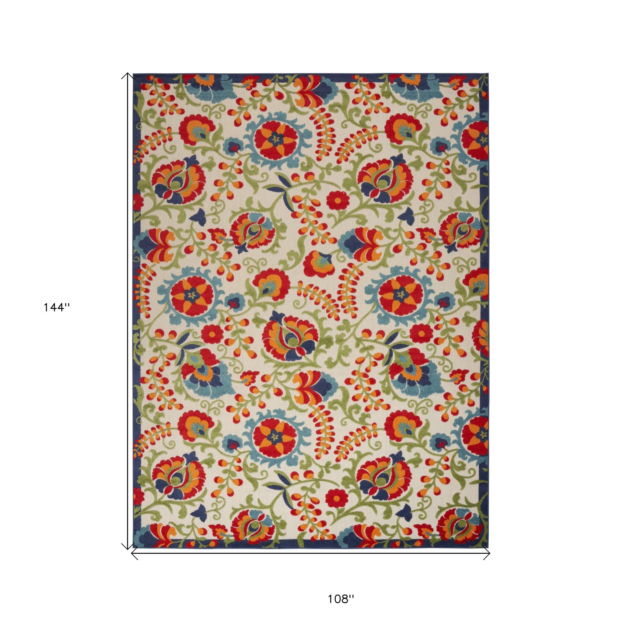 9' X 12' Beige Orange And Red Toile Non Skid Indoor Outdoor Area Rug