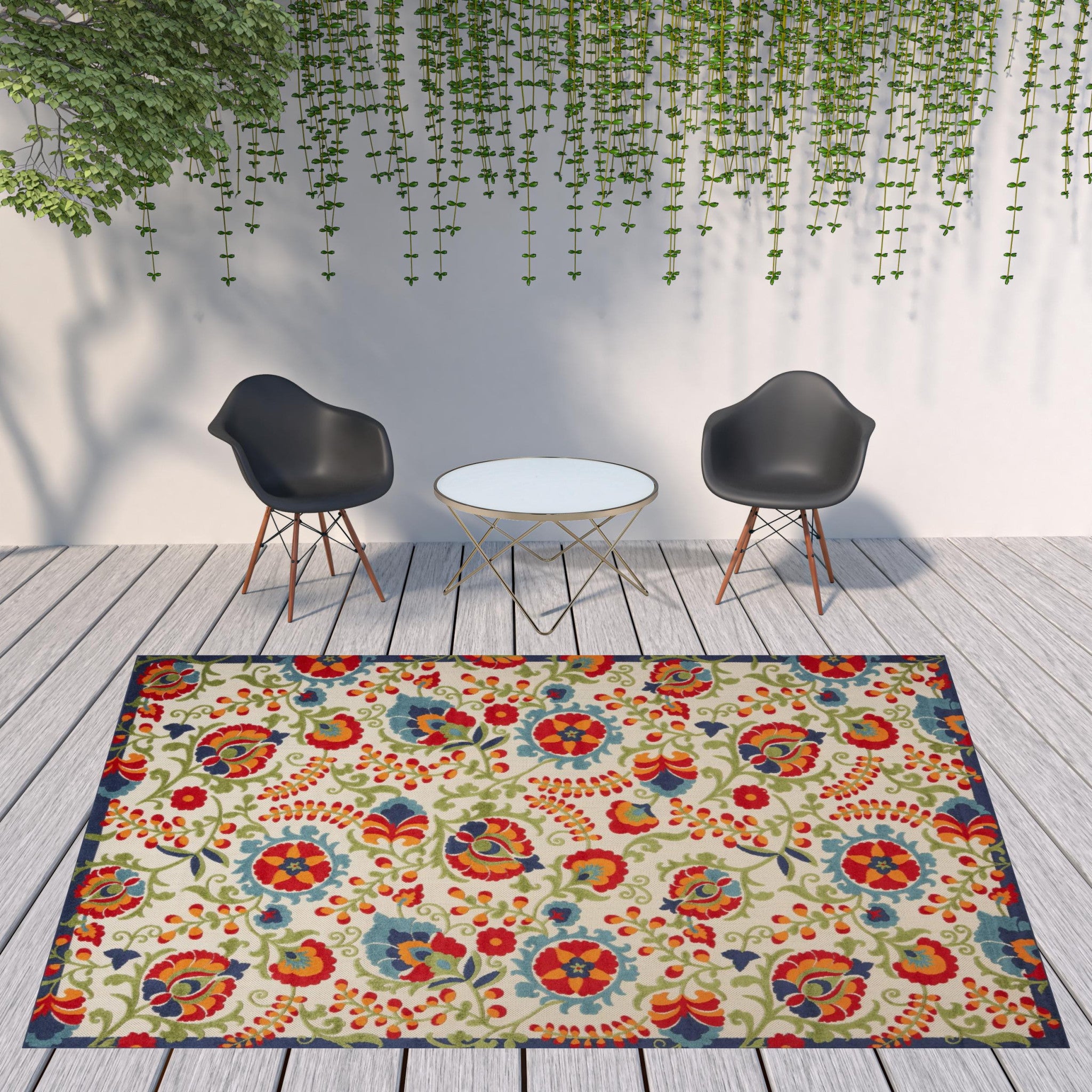 9' X 12' Beige Orange And Red Toile Non Skid Indoor Outdoor Area Rug