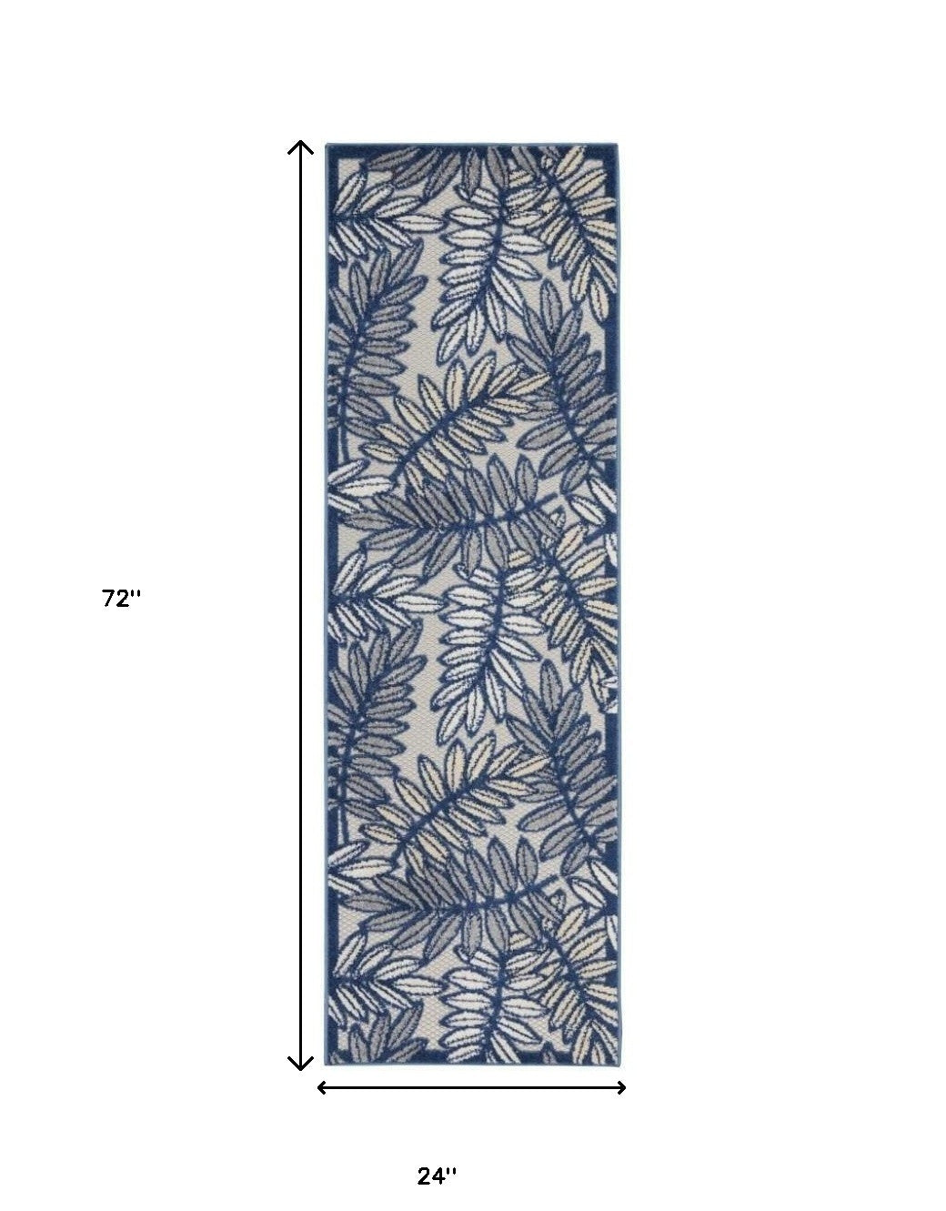 2' X 6' Ivory And Navy Floral Non Skid Indoor Outdoor Runner Rug