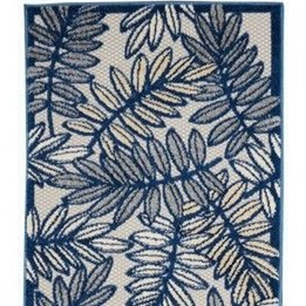 2' X 12' Ivory And Navy Floral Non Skid Indoor Outdoor Runner Rug