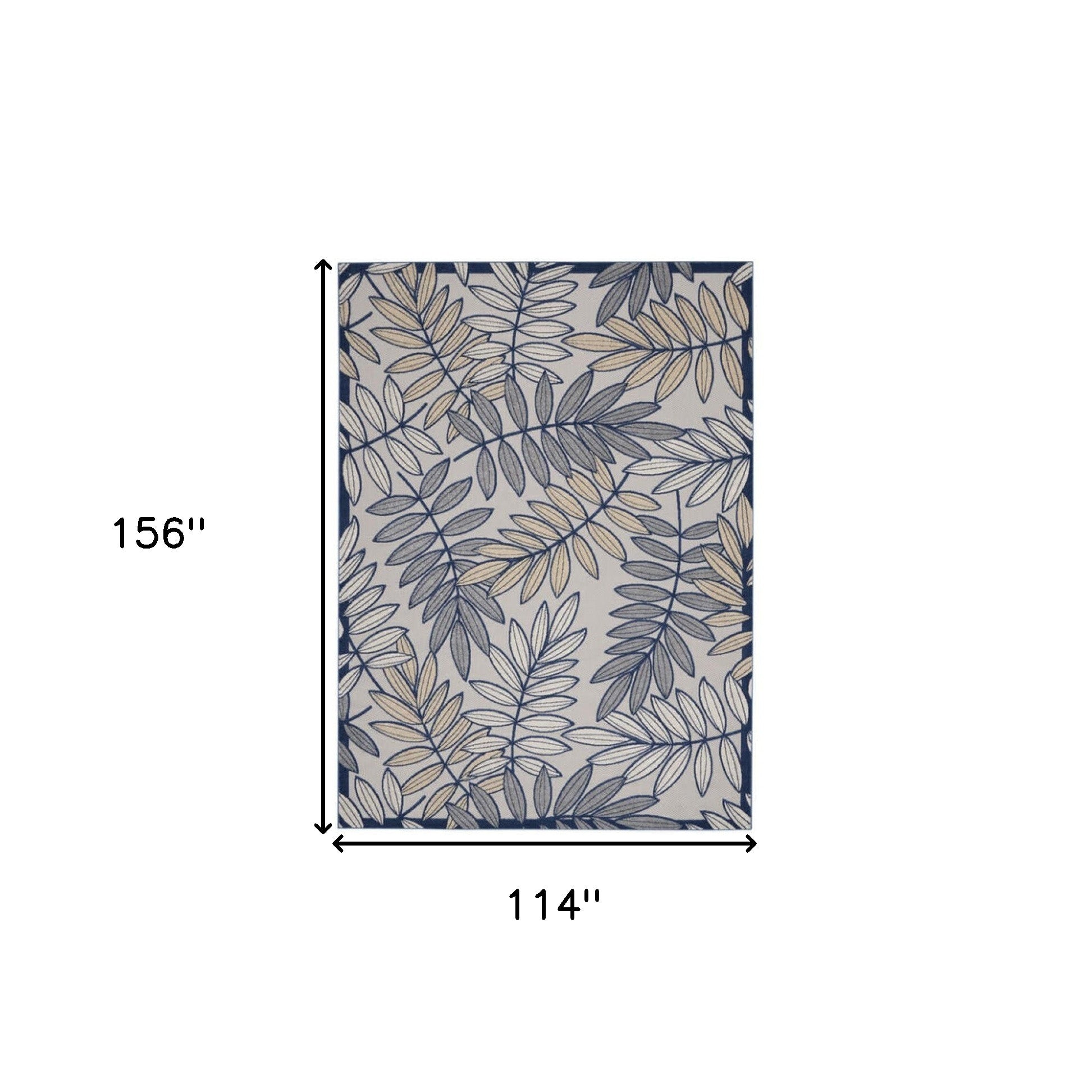 10' X 13' Ivory And Navy Floral Non Skid Indoor Outdoor Area Rug