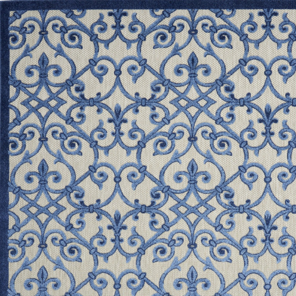 10' X 13' Grey And Blue Damask Non Skid Indoor Outdoor Area Rug