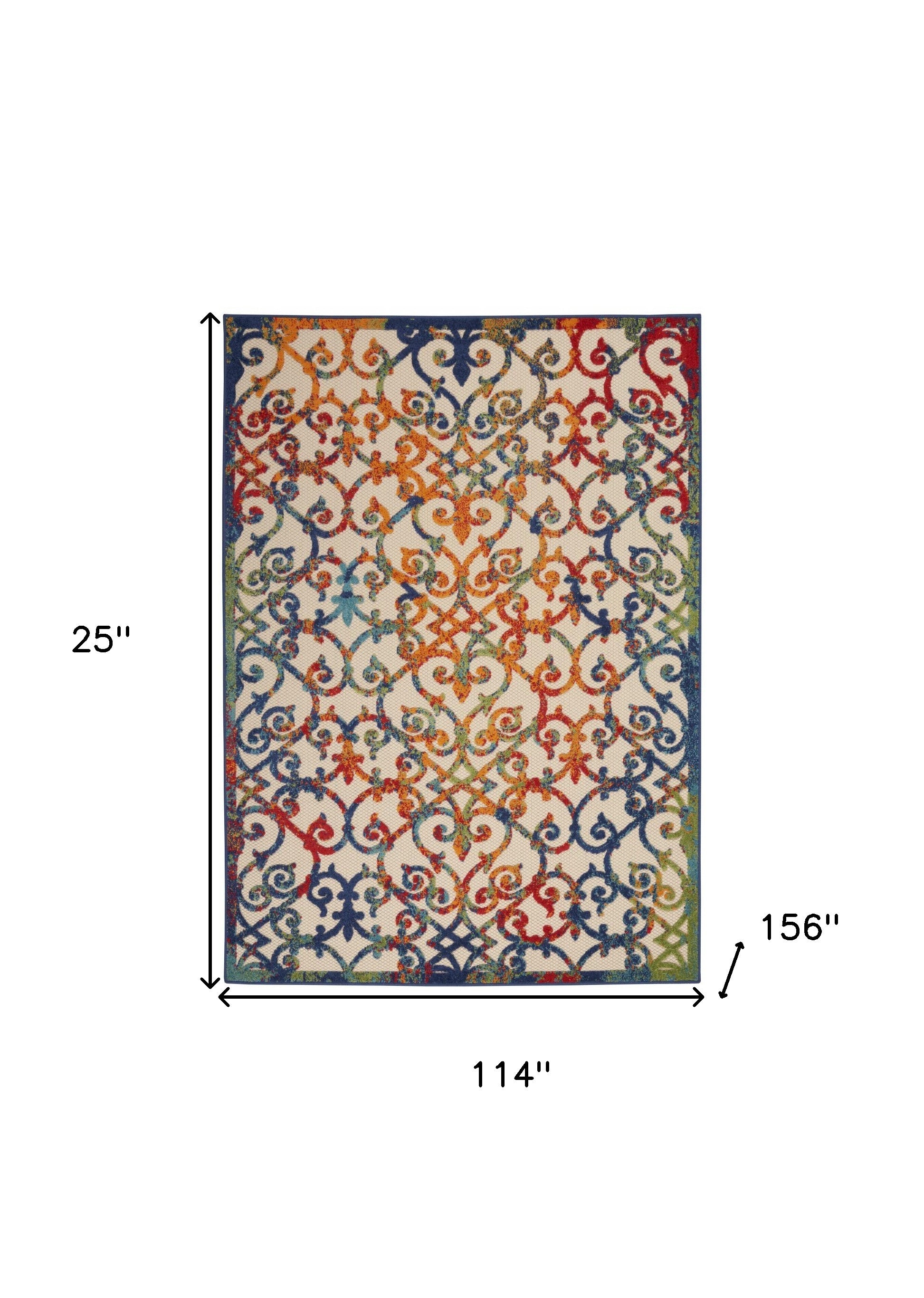 10' X 13' Ivory Blue And Green Damask Non Skid Indoor Outdoor Area Rug