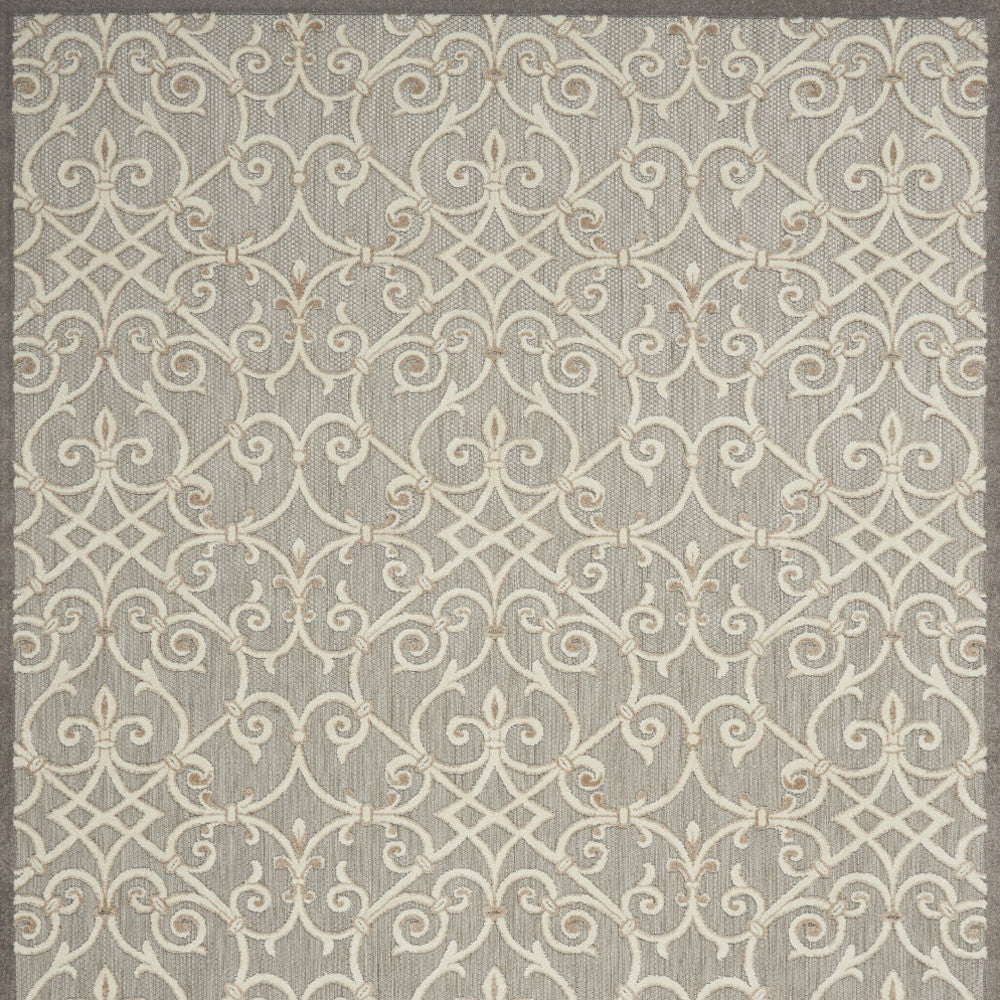 10' X 13' Natural Damask Non Skid Indoor Outdoor Area Rug