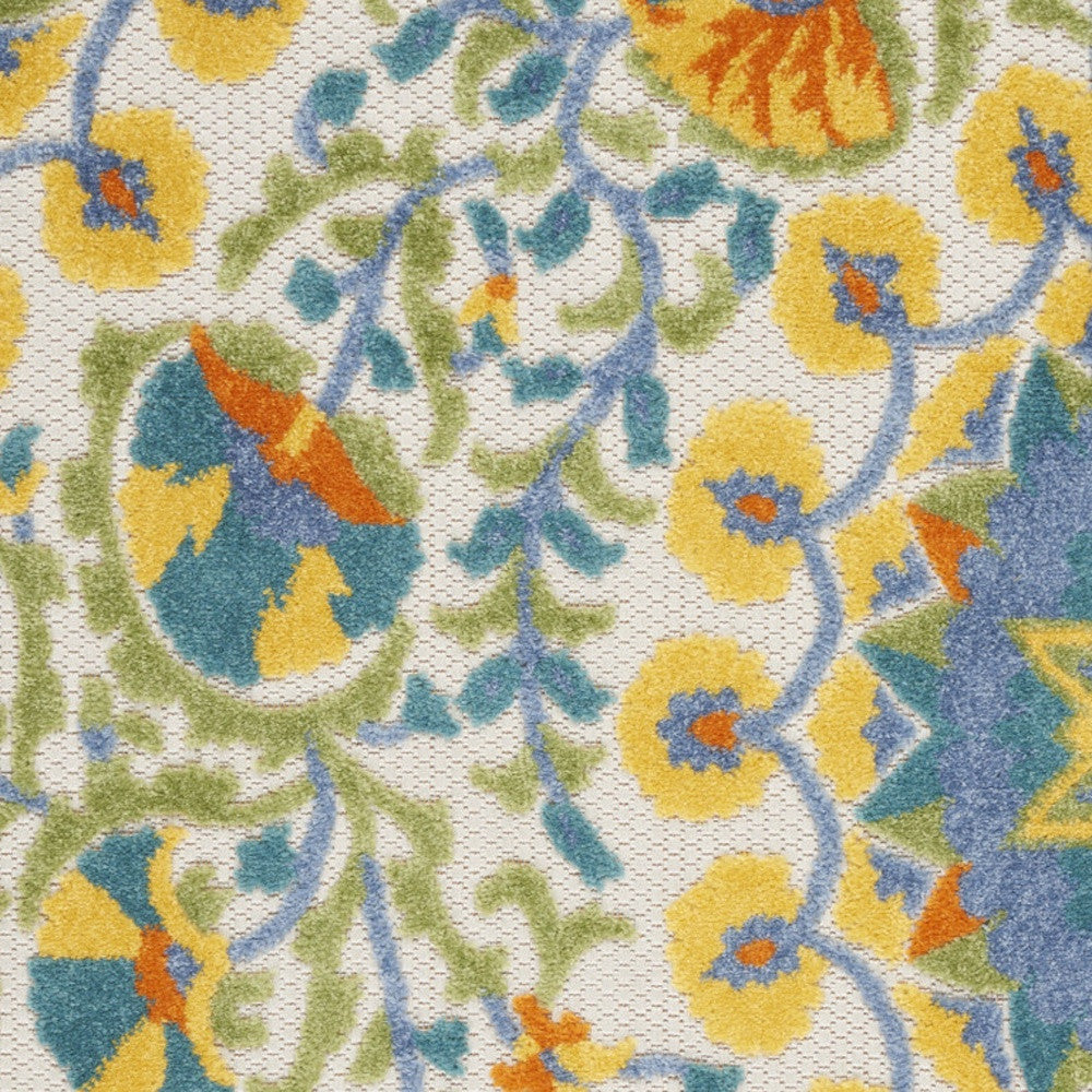 3' X 4' Yellow And Teal Toile Non Skid Indoor Outdoor Area Rug