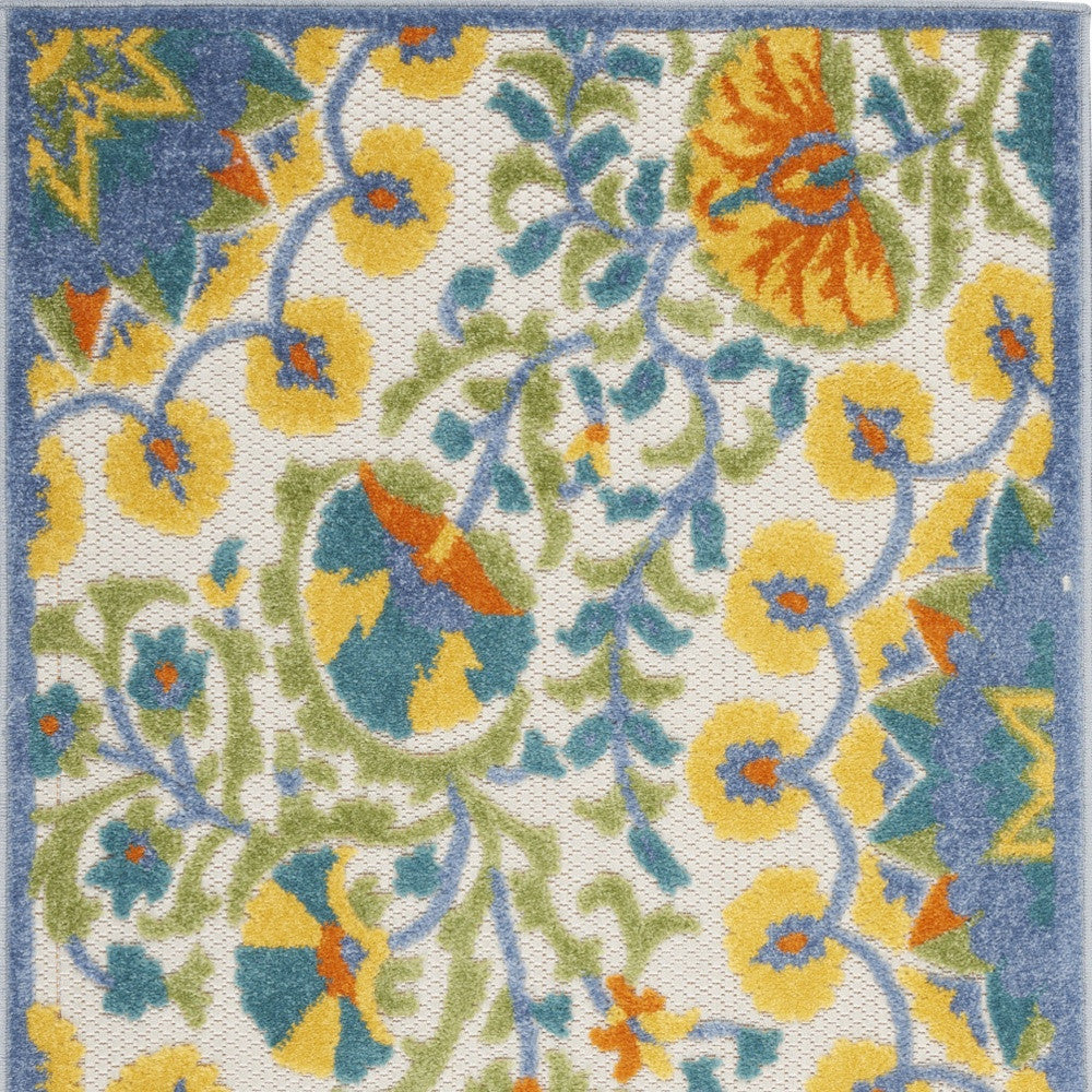 3' X 4' Yellow And Teal Toile Non Skid Indoor Outdoor Area Rug