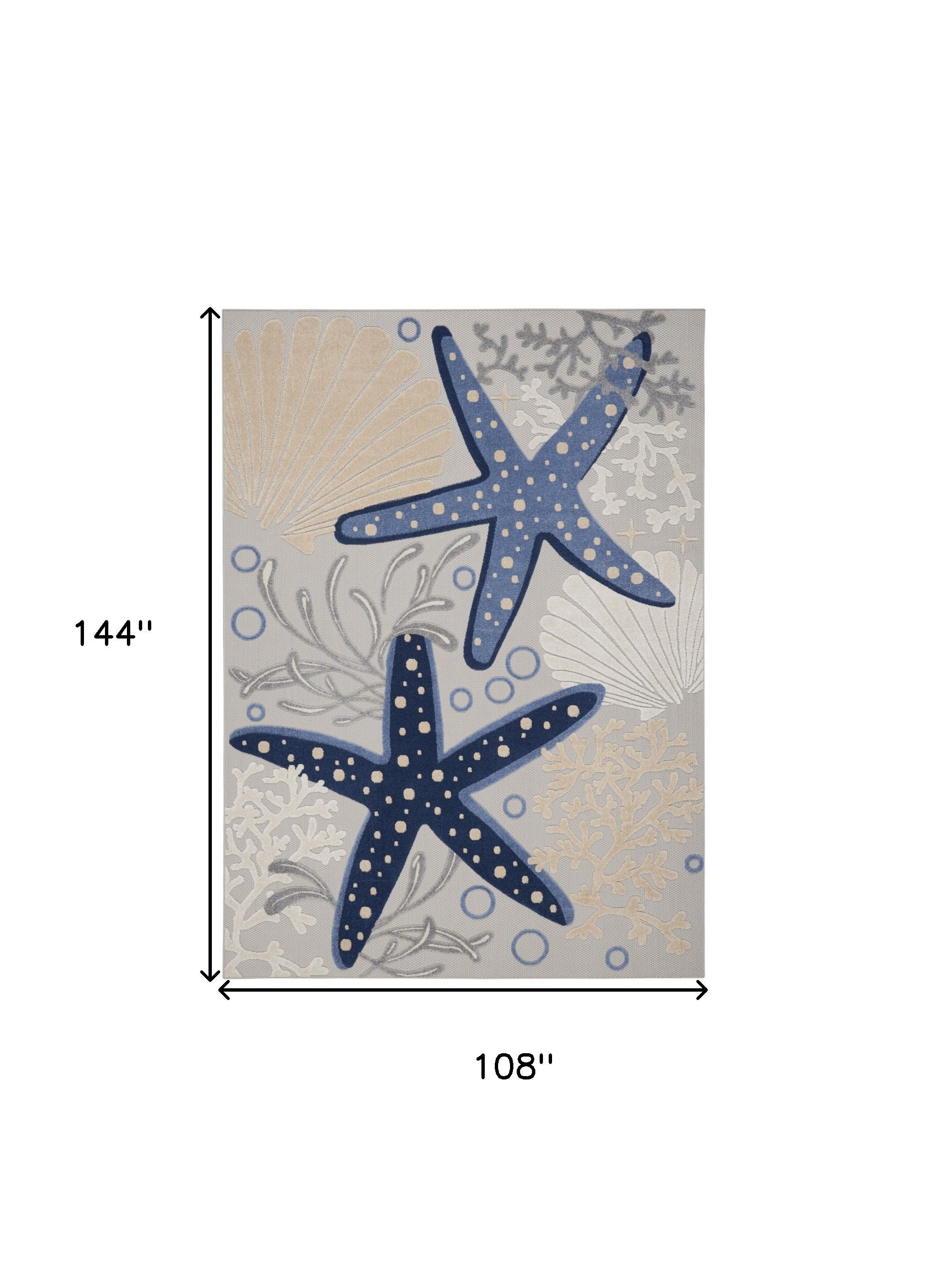 9' x 12' Blue and Gray Starfish Indoor Outdoor Area Rug