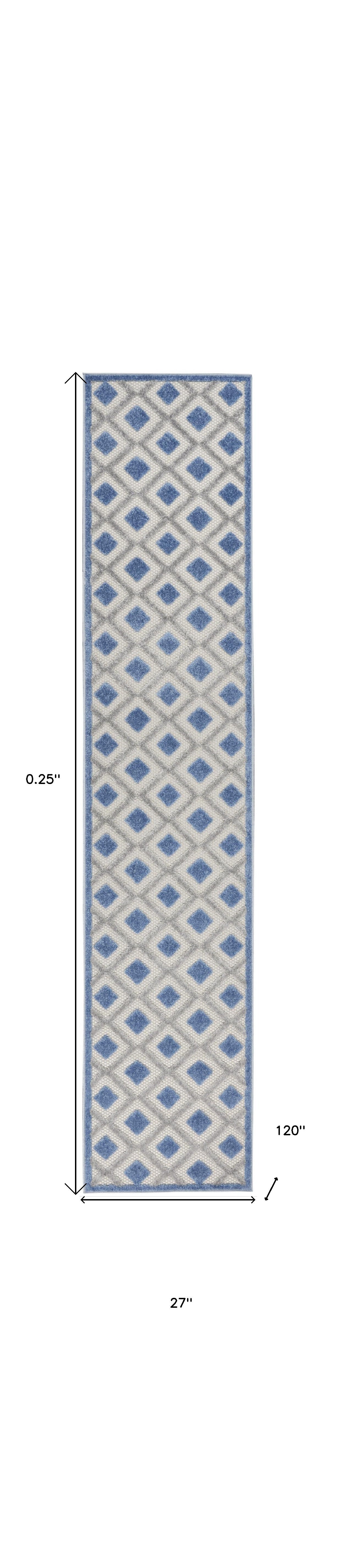 2' X 10' Blue And Grey Gingham Non Skid Indoor Outdoor Runner Rug