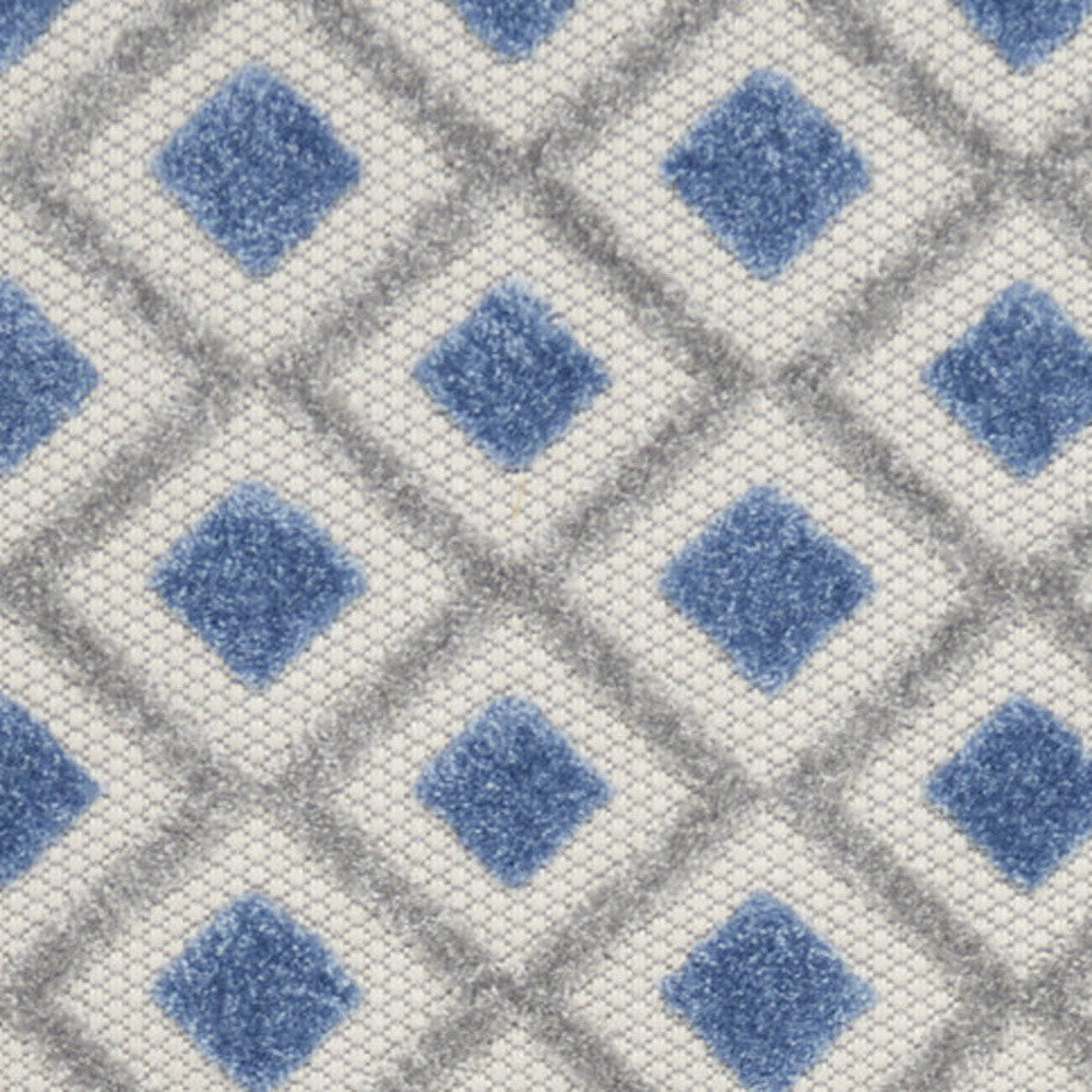 2' X 10' Blue And Grey Gingham Non Skid Indoor Outdoor Runner Rug